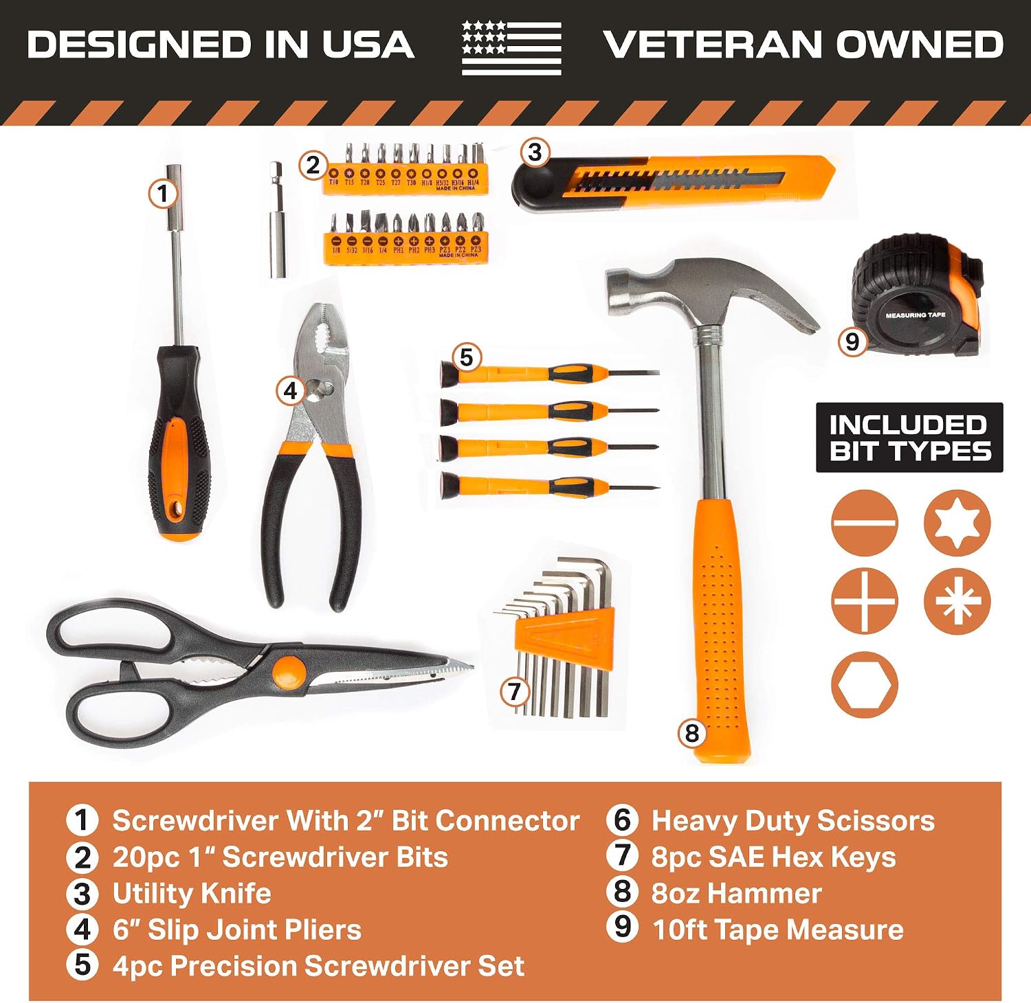 39 Piece Tool Box Kit - Small Basic Home Tool Set - Great for College Students, Household Use & More