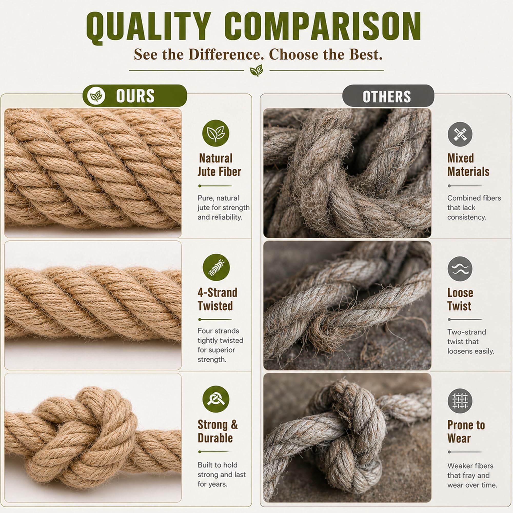 Corda di canapa 100% naturale (3/8 "x 50 m)forte spago di iuta per artigianato fai da te, tiragraffi per gatti, giardinaggio, decorazione