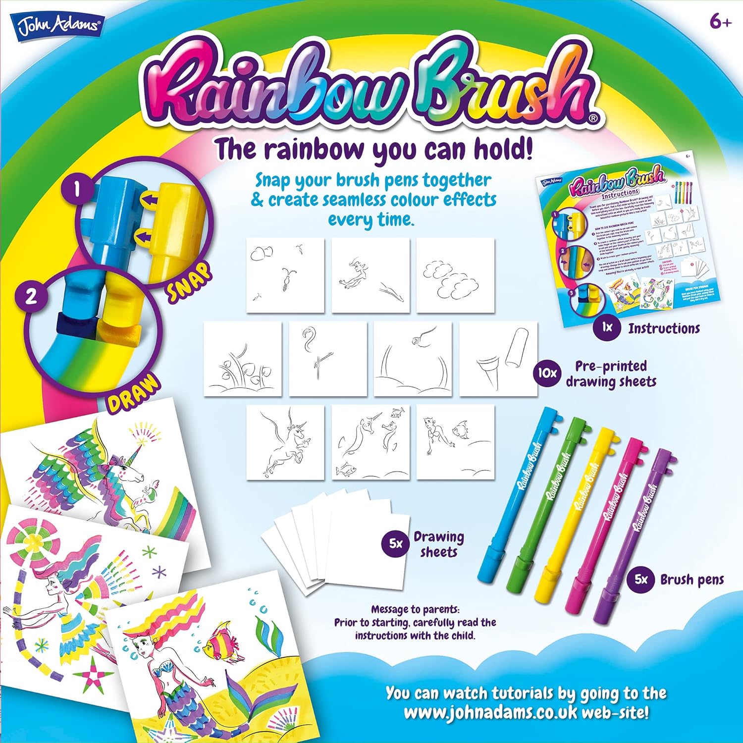 John Adams | Rainbow Brush Drawing Set: Create Amazing Rainbow Style Pictures! | Arts & Crafts | Ages 6+