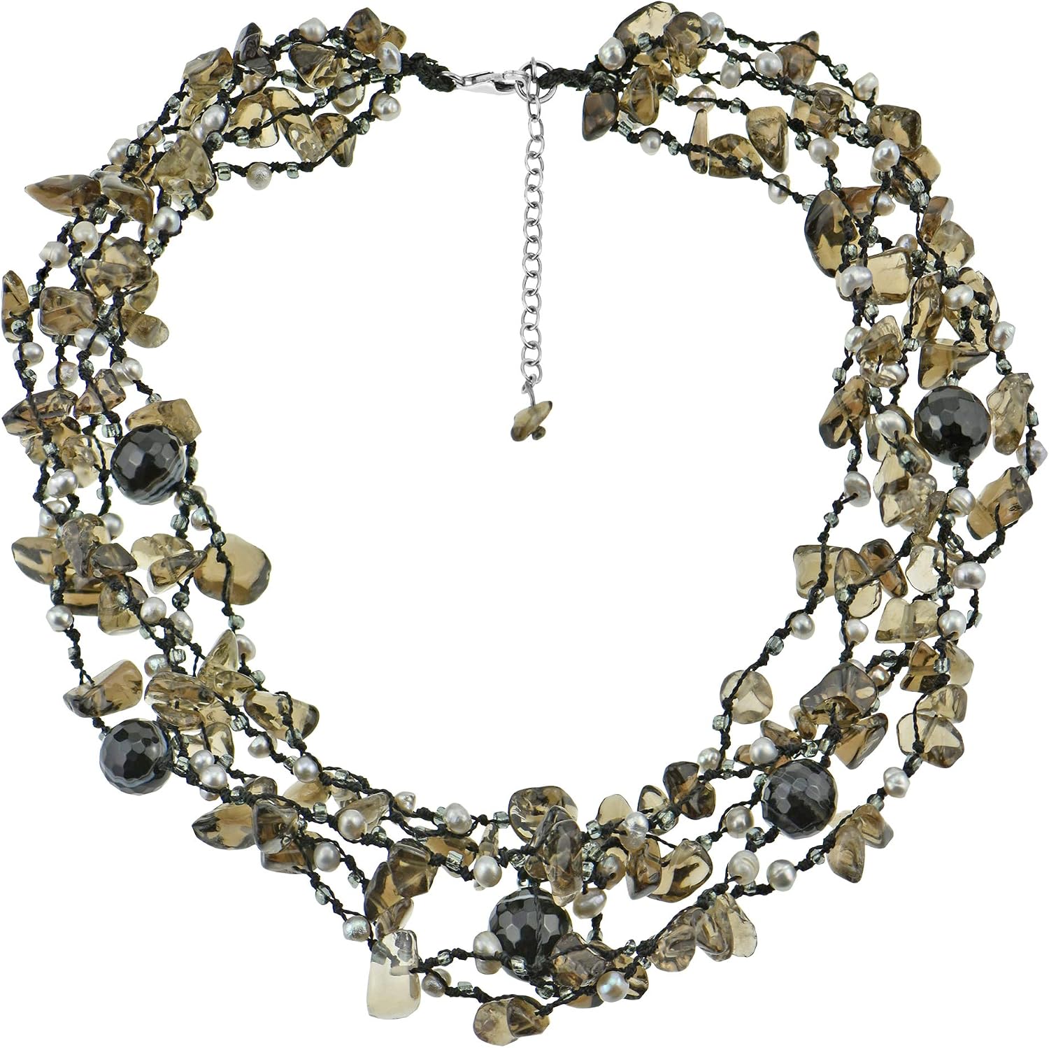 Beach Beauty Stone Crystal and Cultured Freshwater Pearls Multi-Strand Handmade Necklace