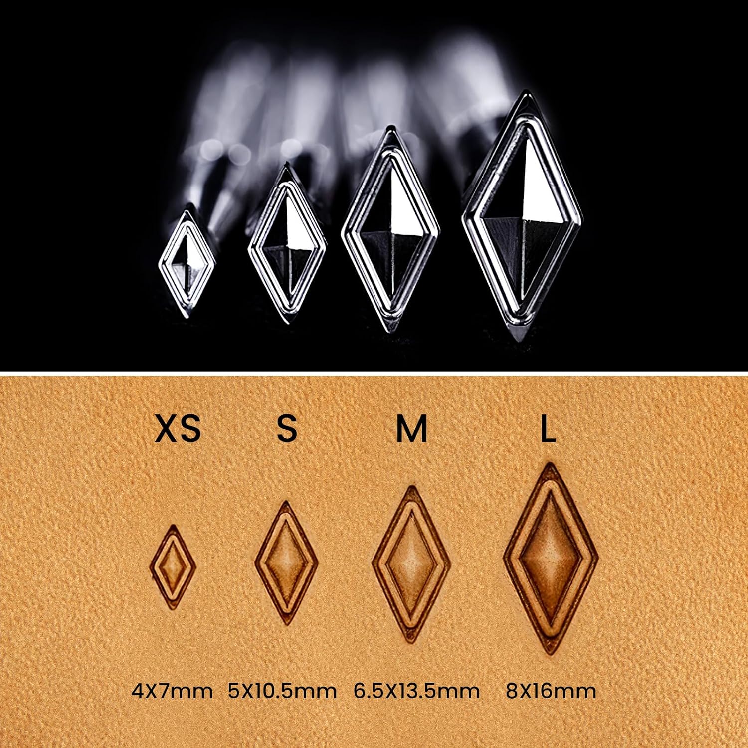 Leather Diamond Stamps Stamping Tools 3D Geometric Pattern Leathercraft Carving Working Tools 304 Stainless Steel Stamp Set (M)