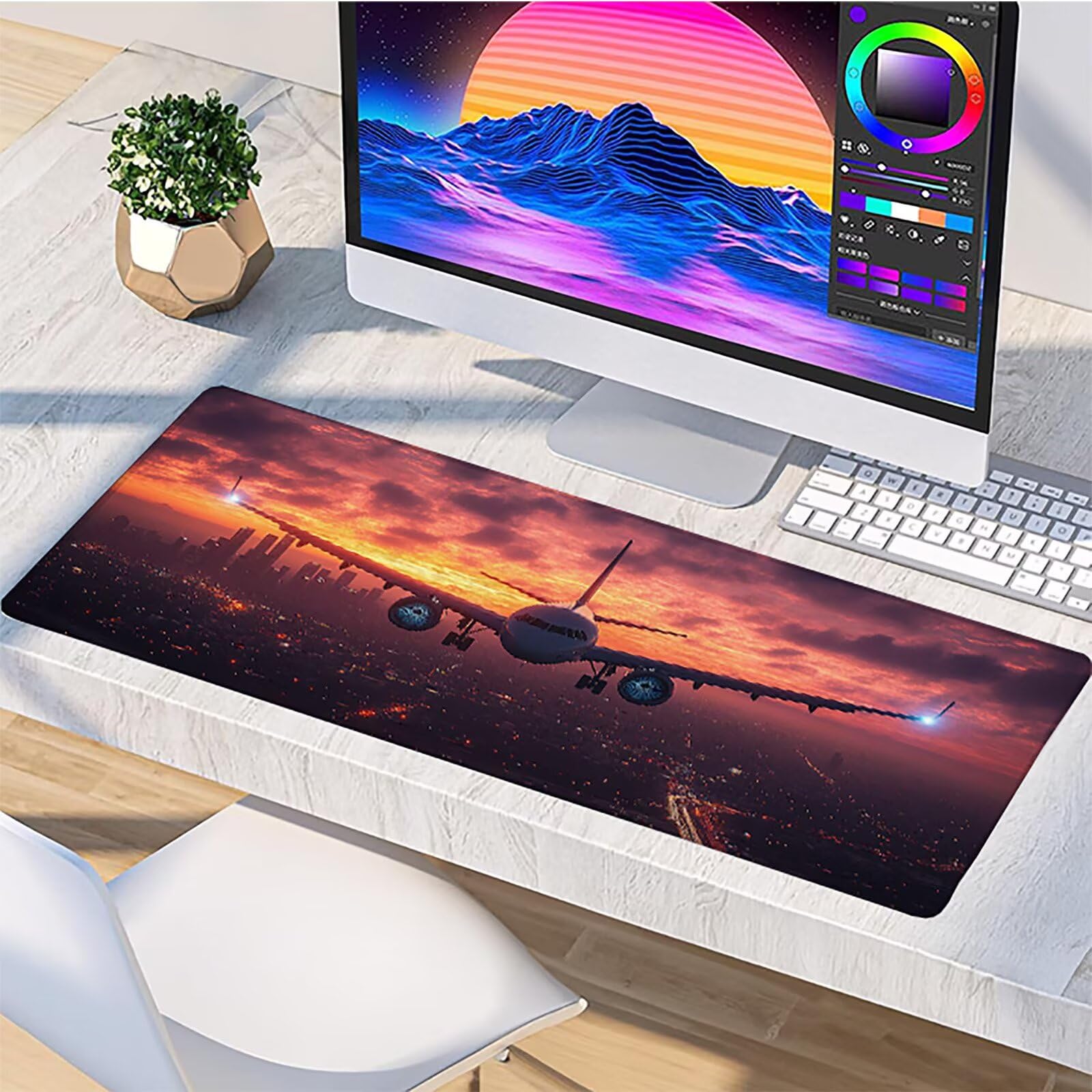 Tramonto Tappetino Mouse XXL, Tappetino Scrivania Grande 1200x600x3mm Aereo, Sottomano Scrivania con Bordi Cuciti, Mouse Pad con Base in Gomma Antiscivolo, Gaming Accessori, per Ufficio, Laptop U-1128