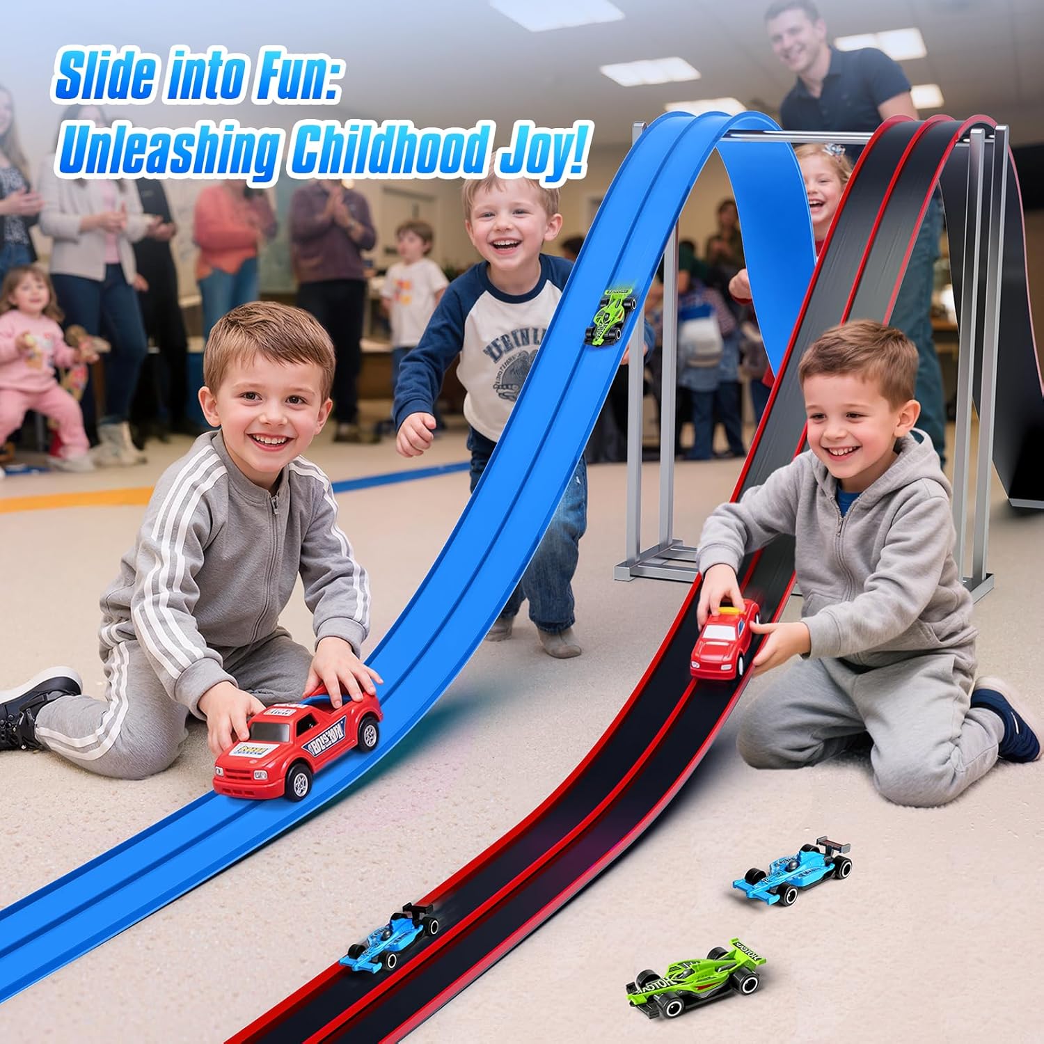 Race Car Track for Kids,15Ft Flexible Race Track,Portable Flex Track Car Ramp with Strong Suction Cups,Compatible with 1/64 Diecast Cars,Indoor Outdoor Play Flexible Tracks,Gifts for 3+ Year Old Boys - Image 5