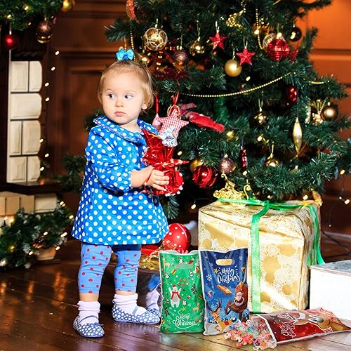 Miniatura 6 de Outus 120 bolsas de regalo de Navidad pequeñas de plástico para aperitivos, bolsas de regalo de fiesta para niños, bolsa de regalo de alce de muñeco