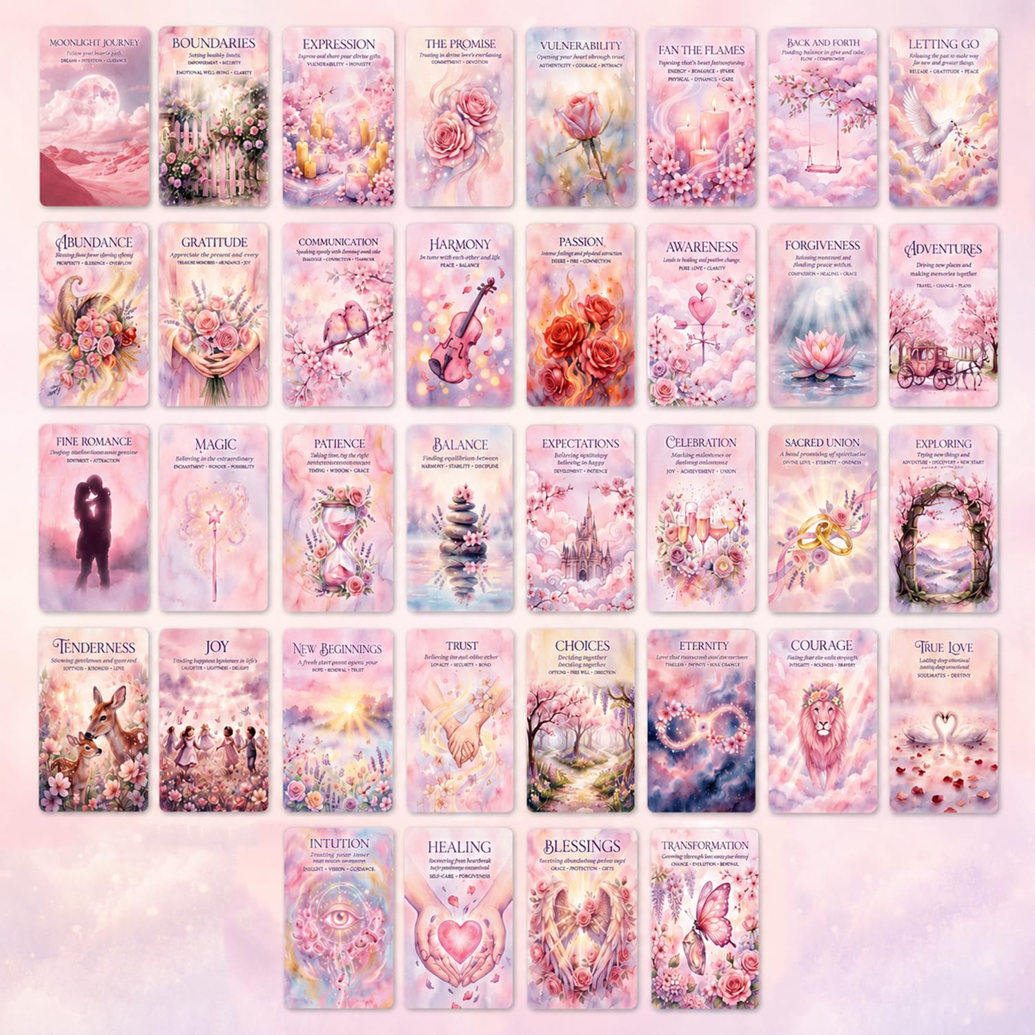 Vixano 36 PCS Positive Affirmation Cards, Pink and Warm Oracle Cards for Girls Women, Coated Paper Oracle Deck Set for Valentine's Day, Birthdays, Bridal Showers, 8.9 x 6 cm/3.5 x 2.4 in