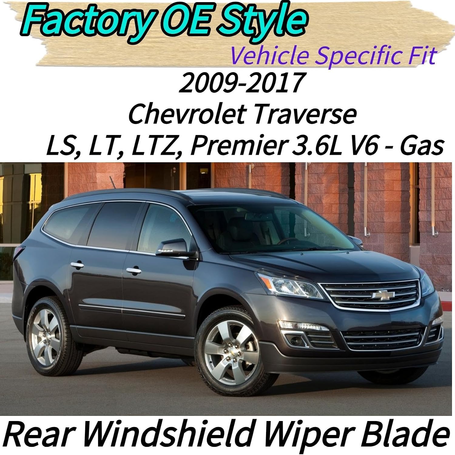 Rear Wiper Blade & Arm Replacement for Chevrolet Chevy Traverse 2009-2017 2016 2015 2014 2013 2012 2011 2010 Fit for LS LT LTZ Premier Models All-Season Rear Back Windshield Wiper Blade Set