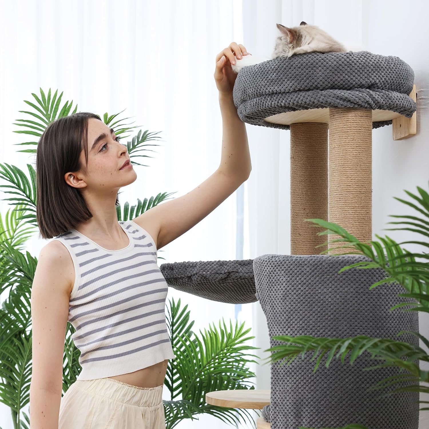 Tiragraffi per gatti, 50 x 40 x 135 cm, a più piani, con casetta per gatti, capsule e piattaforme multilivello per famiglie, negozi di animali