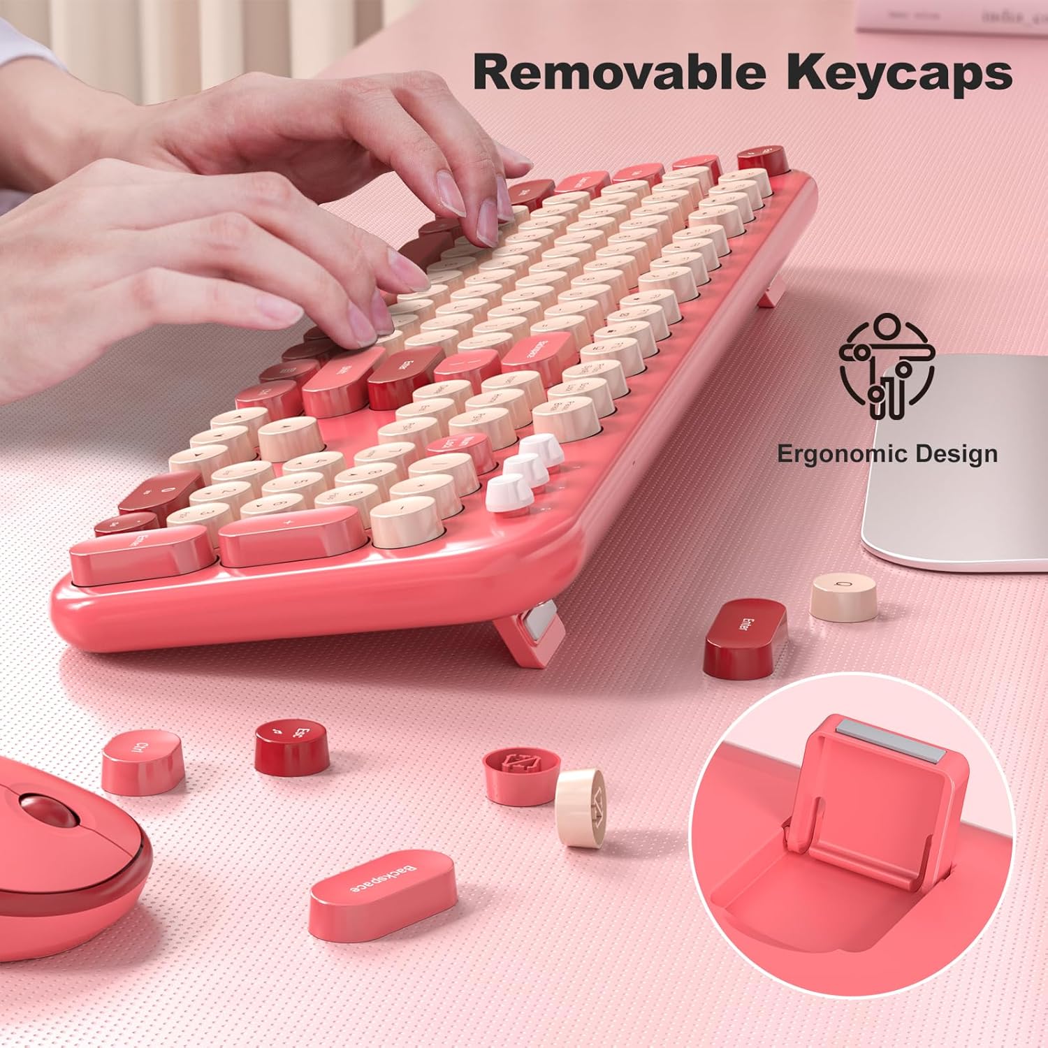 Image showing removable keycaps and adjustable keyboard feet