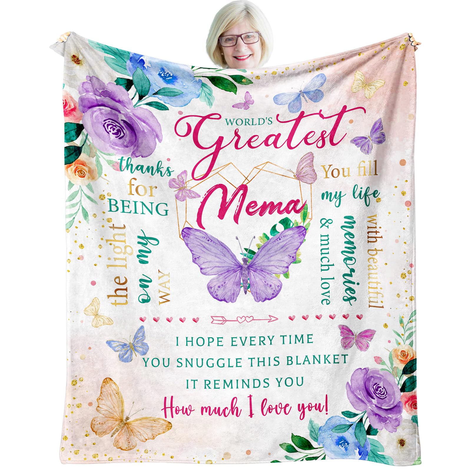 Zvzmzy Mema Blanket 60"x 50" - Mema Gifts - Mema Birthday Gifts - Gift for Mema Birthday - Mema Presents for Grandma from Grandkids
