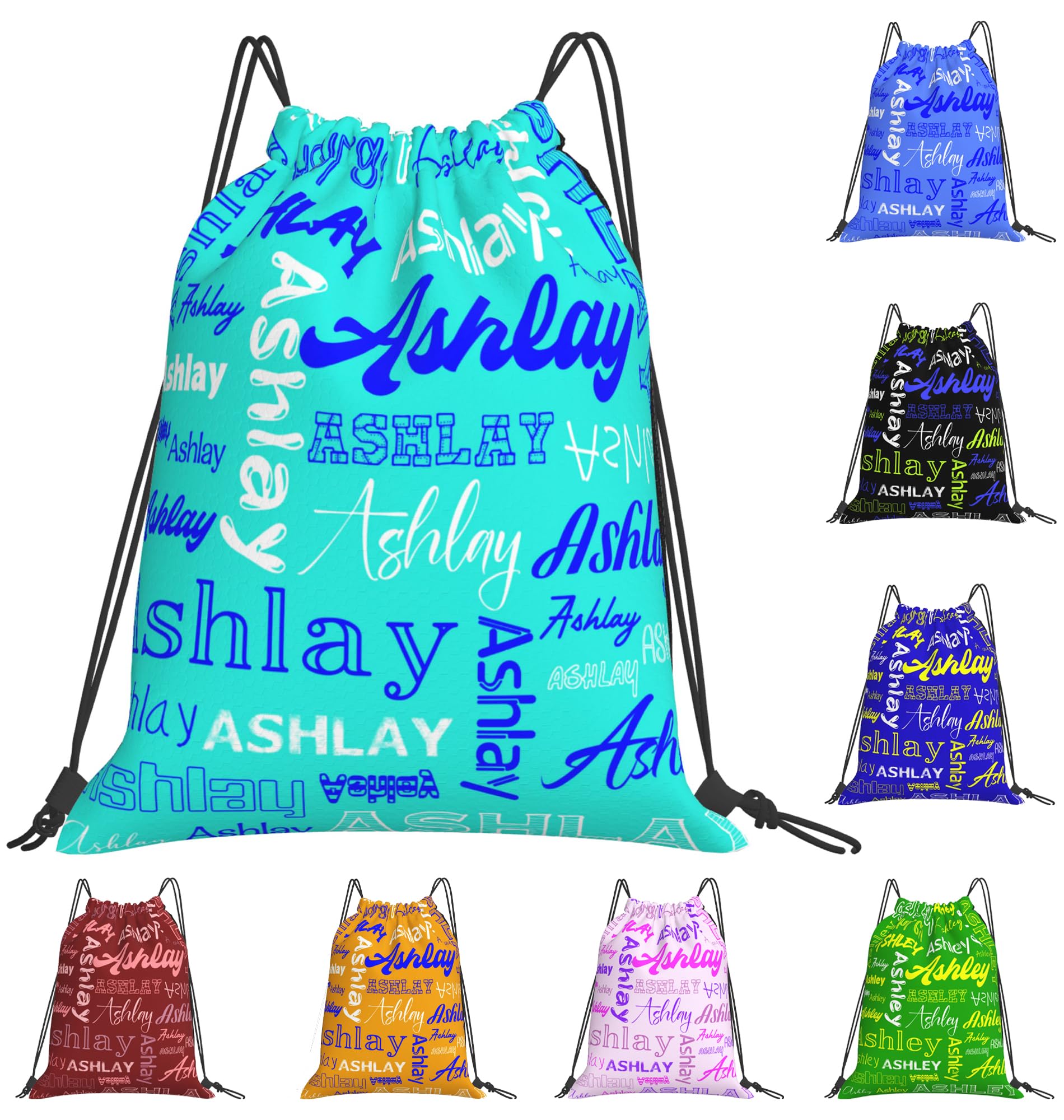Hierceson Personalised Drawstring Bag with Your Name, Custom Text Drawstring Backpack for Men Women Small Gym Beach Shopping Sport Yoga Bag (02-Letter 1)