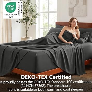 CozyLux Extra Deep Pocket King Size Sheets Set - 6 Piece Microfiber King Sheets, Fits Mattress up to 21, Oeko-TEX Certified, Breathable Bedroom Decor Bedding, Easy & Secure Fit, Dark Grey