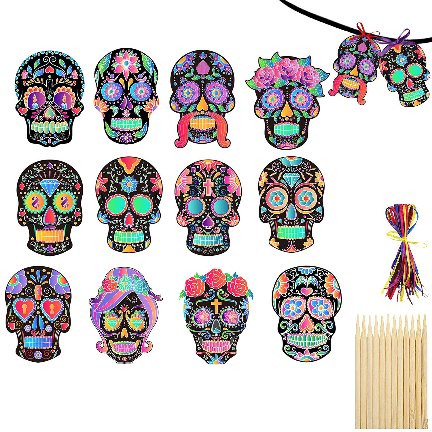 Mocossmy Halloween Scratch Artcards,Halloween Scratch Paper Art Kit with Scratch Stick,Craft Art Pack Scratch Off Cards,Ha...