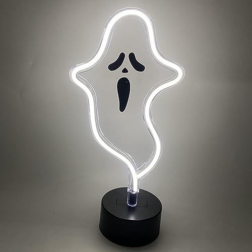 Miniatura 4 de Decoración de Halloween, lindo letrero de neón de fantasma, fantasma blanco espeluznante, decoración de mesa novedosa, luz de neón de Halloween con