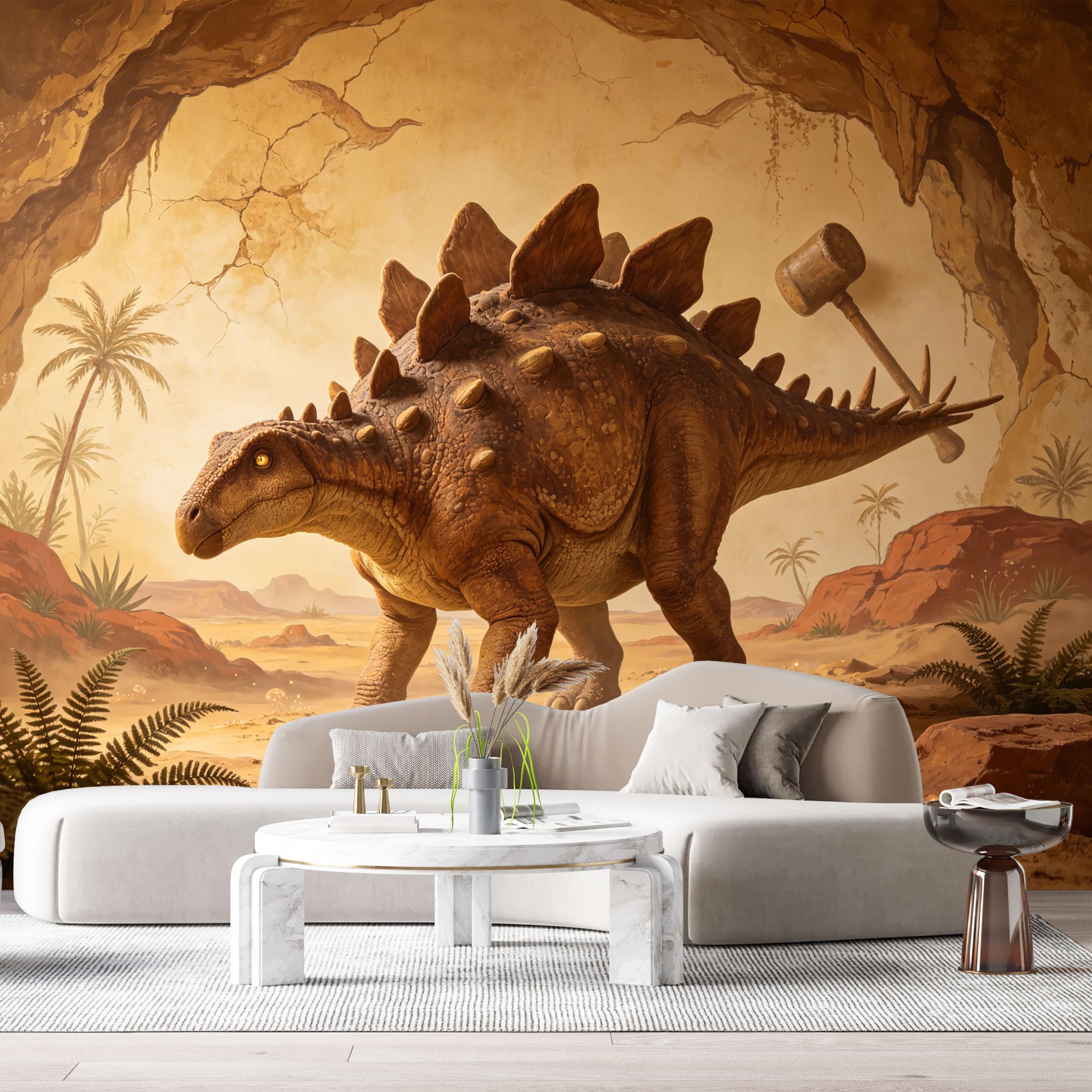Custom Size Wall Mural Prehistoric Armored Dinosaur Fantasy Desert Scene SelfAdhesive Art Prints Removable Large Wallpaper Boy Bedroom Esports Room Game Room Tenant Room Studio