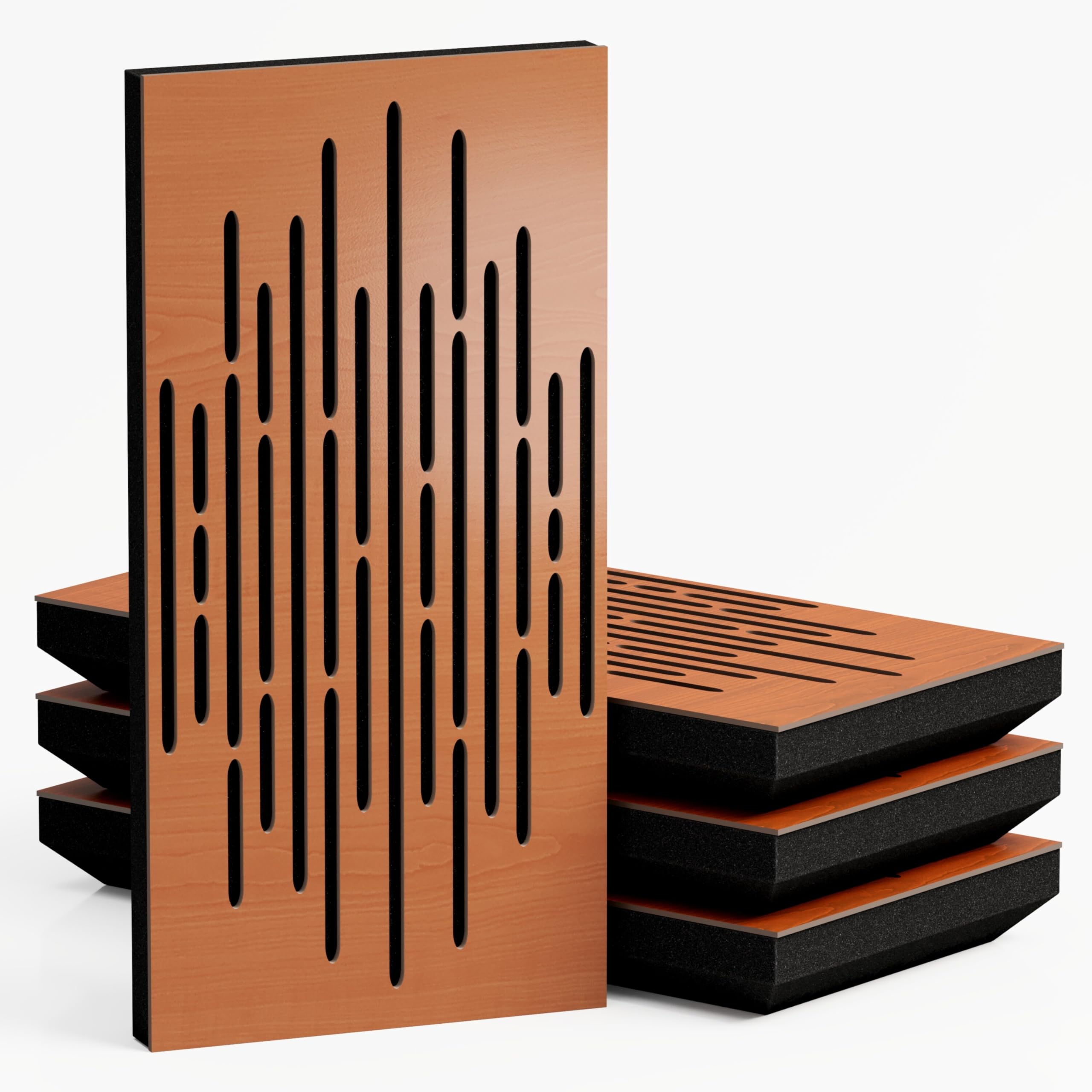 4 Pack — Narrow Sound Absorption-Diffuse Acoustic Panel | 50x25cm | Absorption - Diffusion - Reflection - Soundproofing | Model-Thickness-Color: [Wave - 33mm | Cherry]