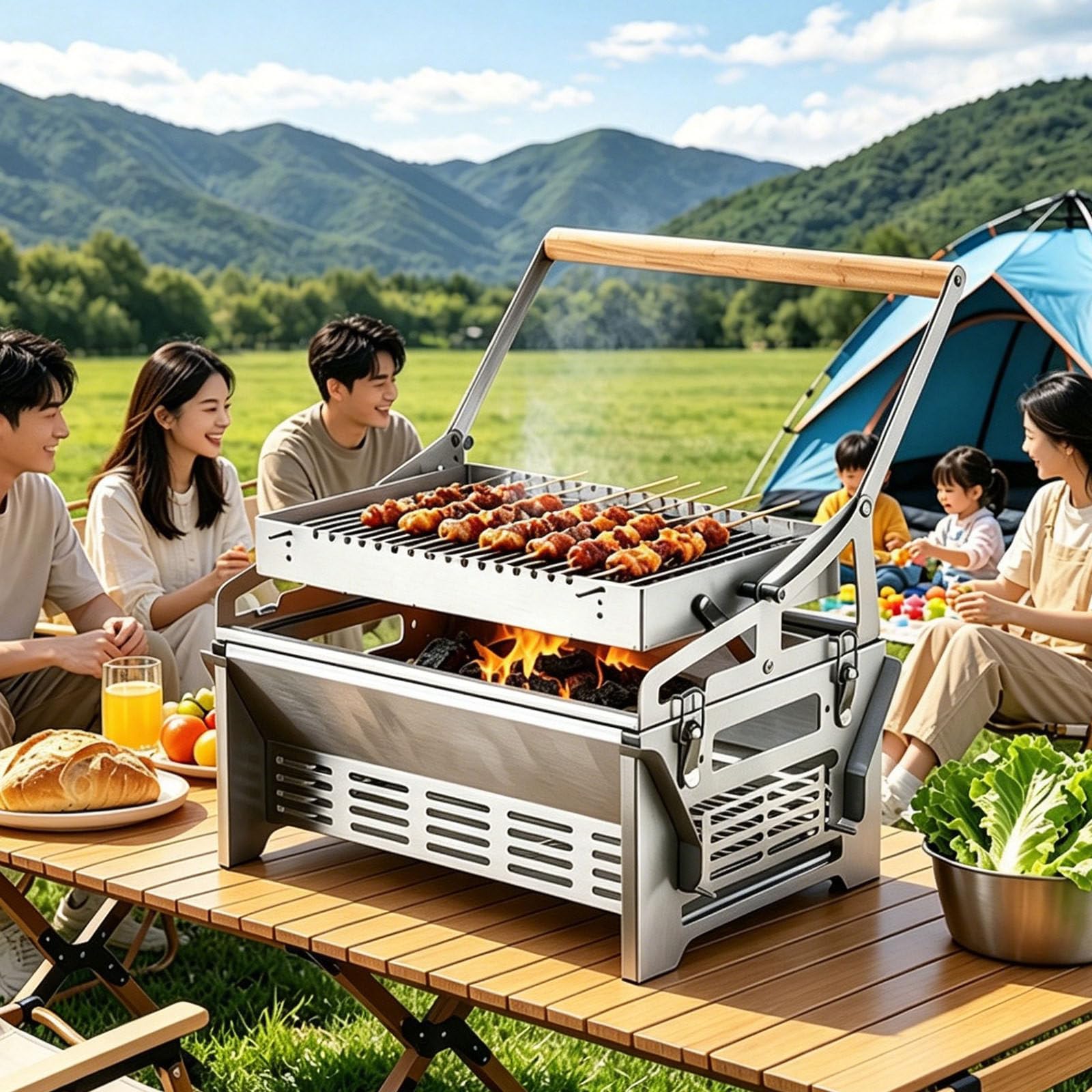 ylpddmm Rotating Grill, Flip Grill 360° Rotating Barbecue Grill, Outdoor BBQ Cooking, BBQ Charcoal Grill, For Outdoor Smoking, Picnics, Camping Barbecues