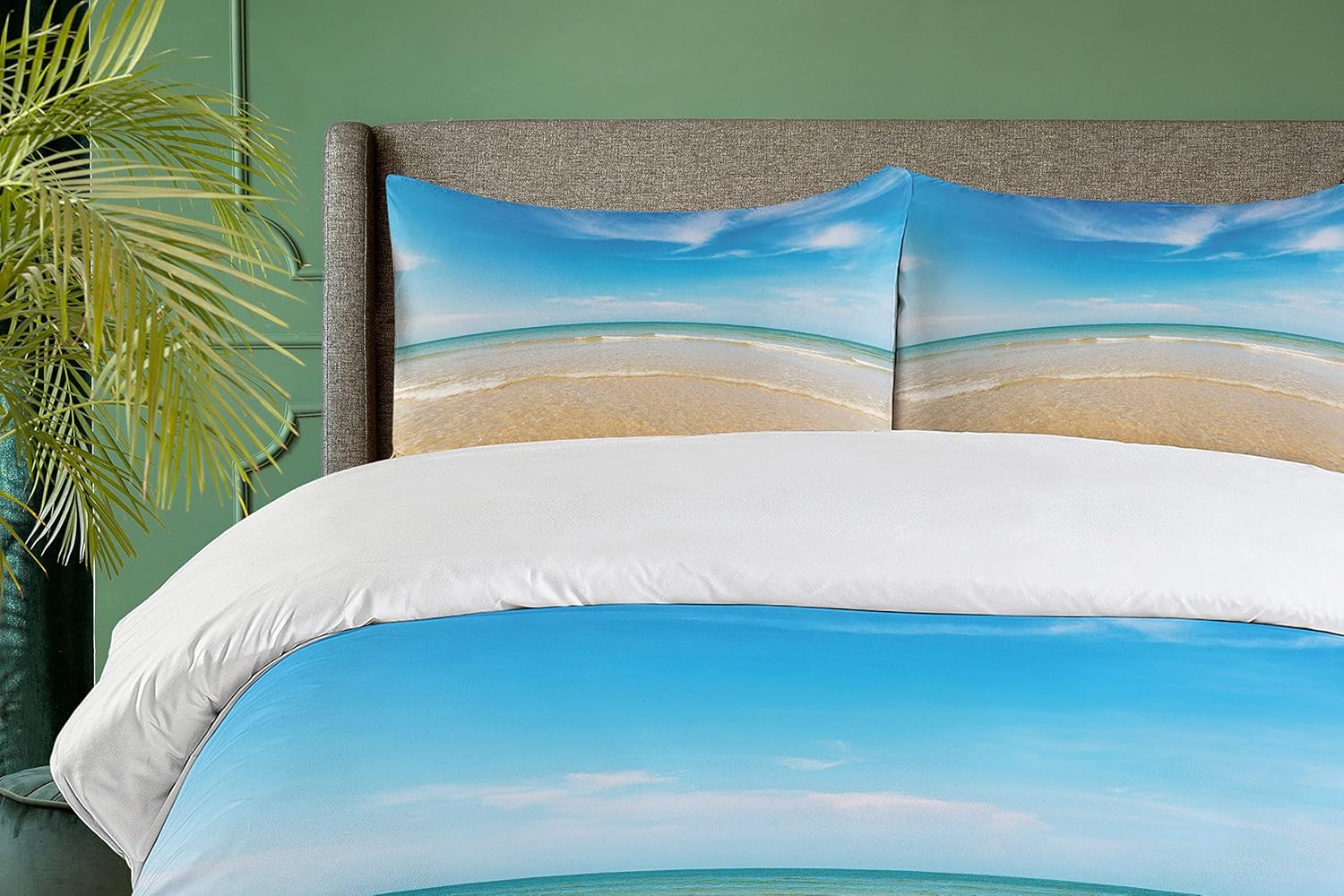 Ambesonne Ocean Duvet Cover Set, Sea and Sky Landscape at Beach in Tropical Exotic Hawaiian Caribbean Lands, Decorative 3 Piece Bedding Set with 2 Pillow Shams, Queen Size, Cream Blue Queen Cream Blue