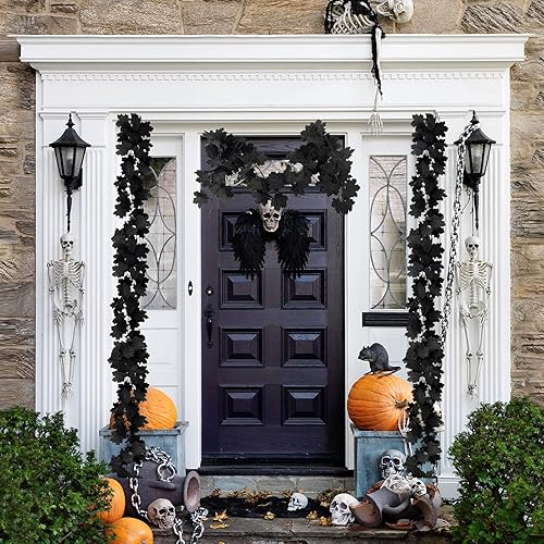 Miniatura 7 de Guirnalda de hojas de arce negro, 2 piezas de enredaderas artificiales colgantes de hojas de otoño, guirnaldas florales de otoño, decoración