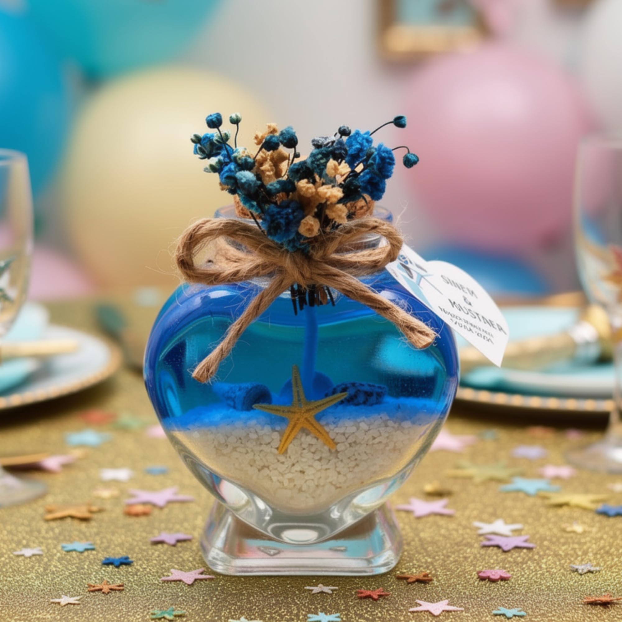 Detalle de Boda para Invitados Juego a Granel de Velas de Cristal con Forma de Corazón (Gel Azul Arena Blanca, Juego de 20)