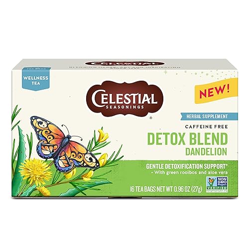 Celestial Seasonings Detox Blend - Té de bienestar de diente de león, sin cafeína, caja de 16 bolsas de té