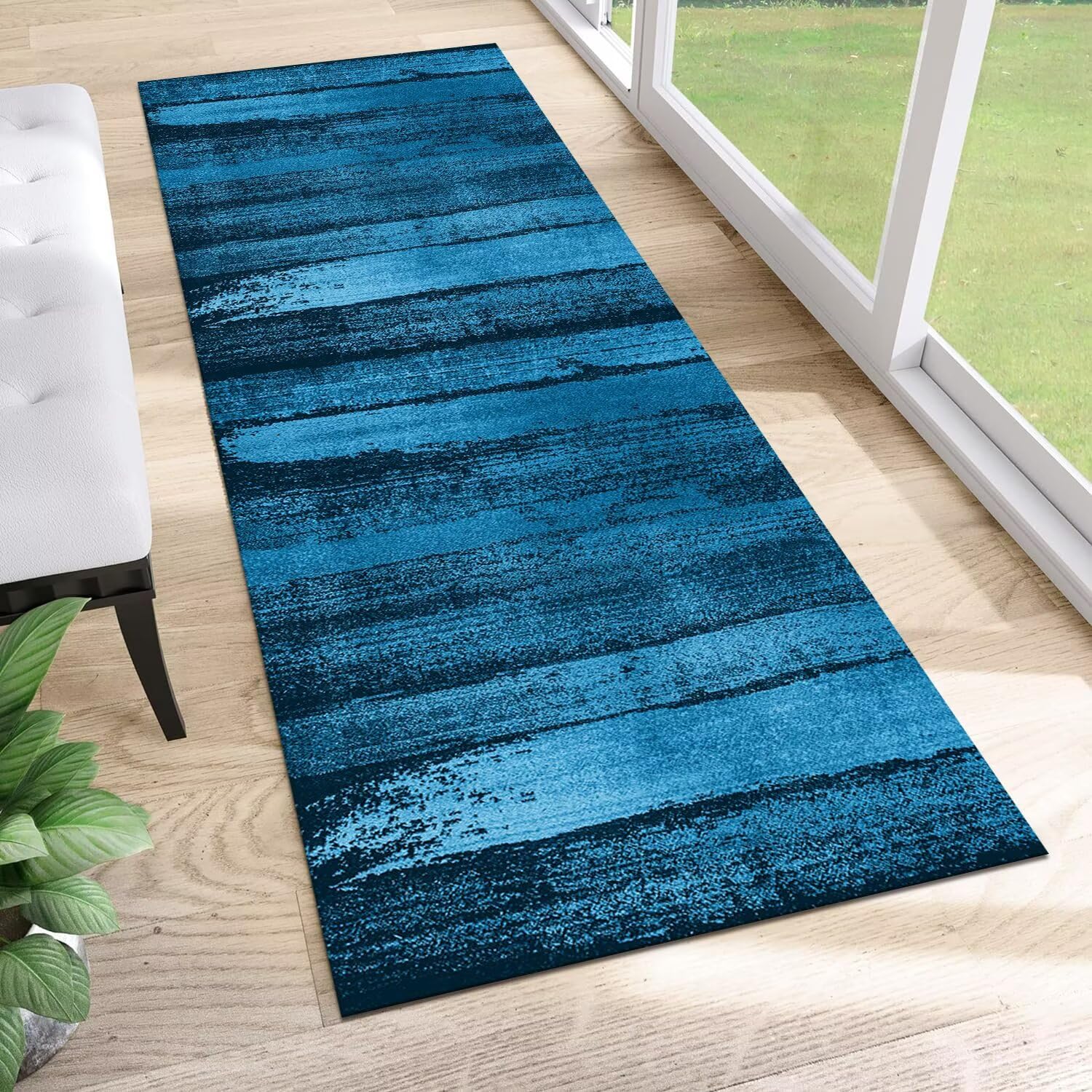 Tapis de Passage Couloir Tapis Cuisine Devant Evier Lavable Antiderapant 80X180CM Bleu Abstrait Tapis de Couloir Paillasson Interieur Absorbants et Résistants à la Saleté Entrée Tapis Salon Chambre