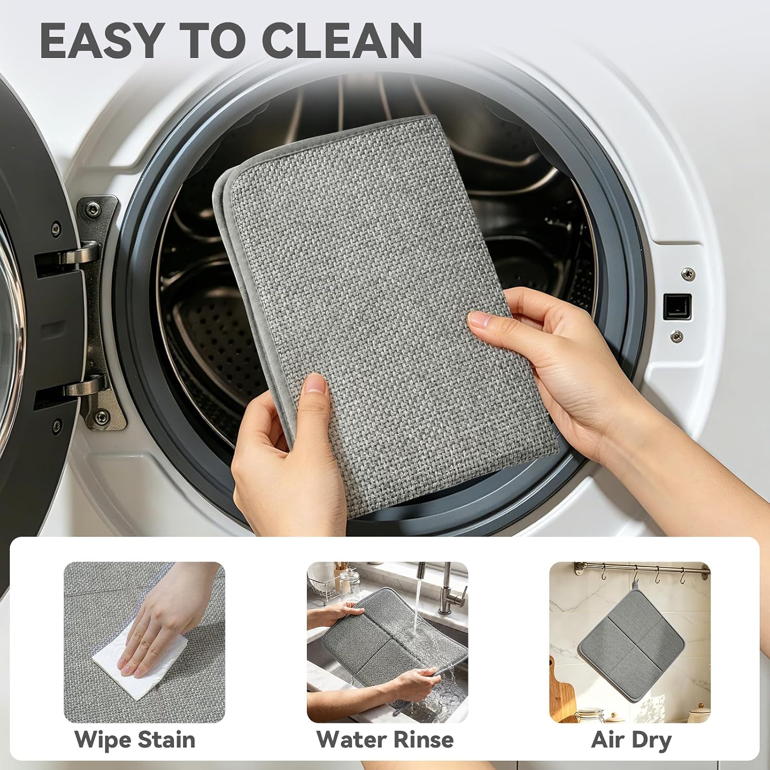 YDKGL Dish Drying Mat for Kitchen Counter, Absorbent Dish Mat，Grey 16x18