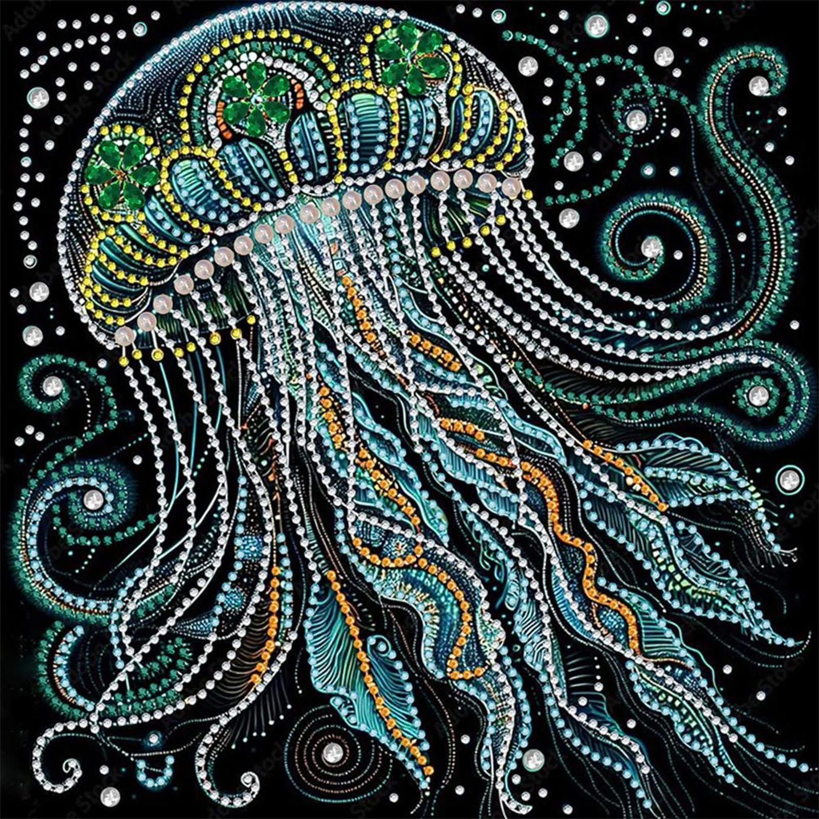 5D DIY Partial Special Shaped Drill Diamond Painting Kit Jellyfish Decor 30x30cm