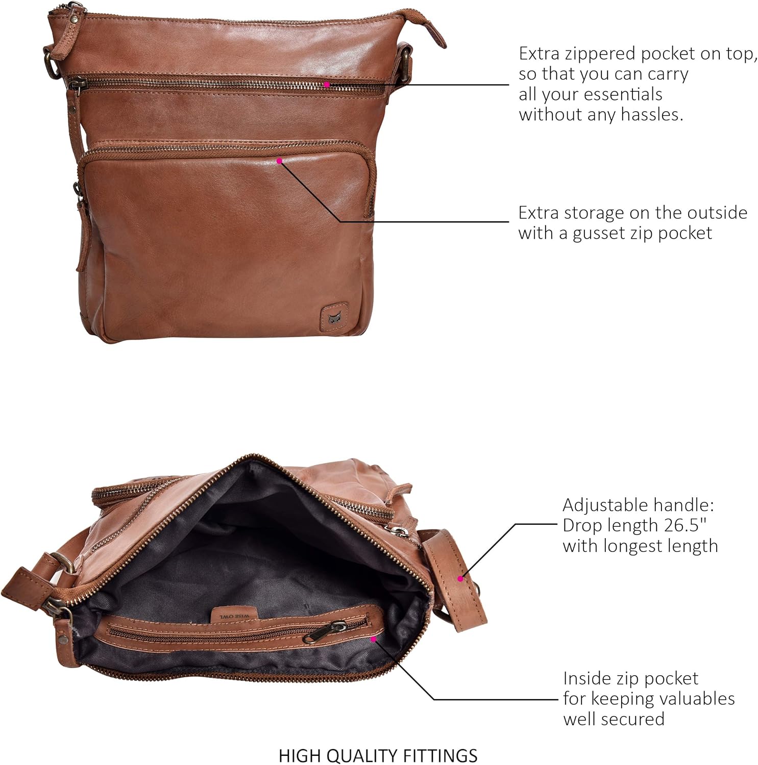 Genuine Leather Crossbody Bags for Women Handmade Sling Shoulder Purse Stylish Travel Handbag with Full Adjustable Strap - Image 3