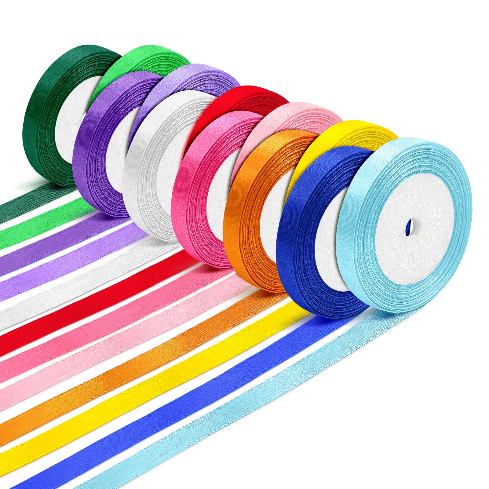 Xnegau 12 Colours Satin Ribbons 10mm x 22m Gift Wrapping Ribbon