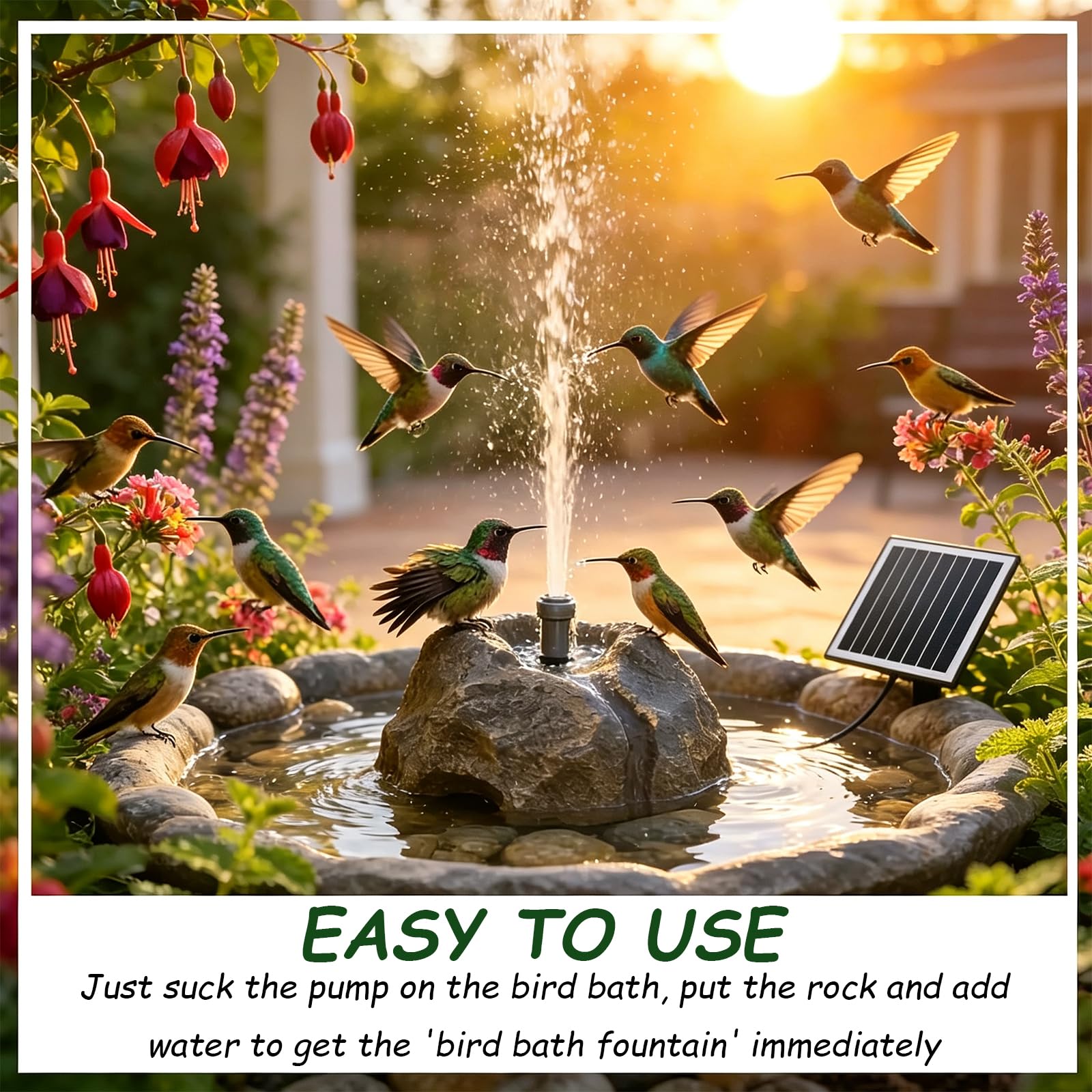 Fontana per Bagno degli Uccelli A Energia Solare | Elemento D'Acqua Automatico Decorazione Di Giardini Ed Esterni,Attira Fauna Selvatica,Facile Da Installare,Include Ugelli