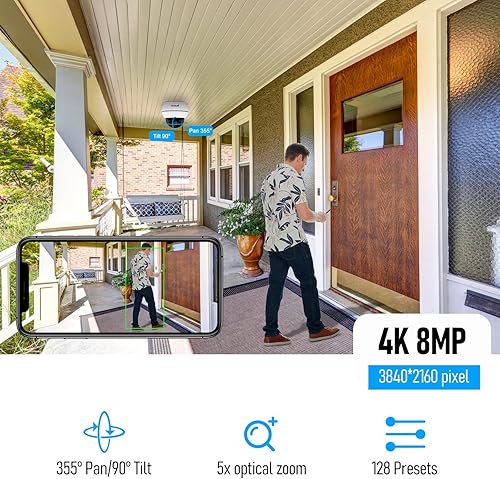 Miniatura 2 de JideTech Cámara POE PTZ 4K para exteriores, cámara domo IP de 8MP con zoom óptico 5X, visión nocturna IR detección de movimiento humanoaudio