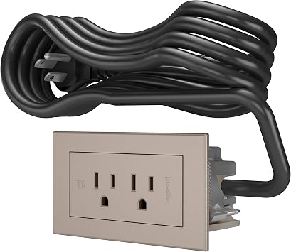 Legrand radiant Recessed Furniture Power Strip 2 Outlet Nickel 6 Ft Cord