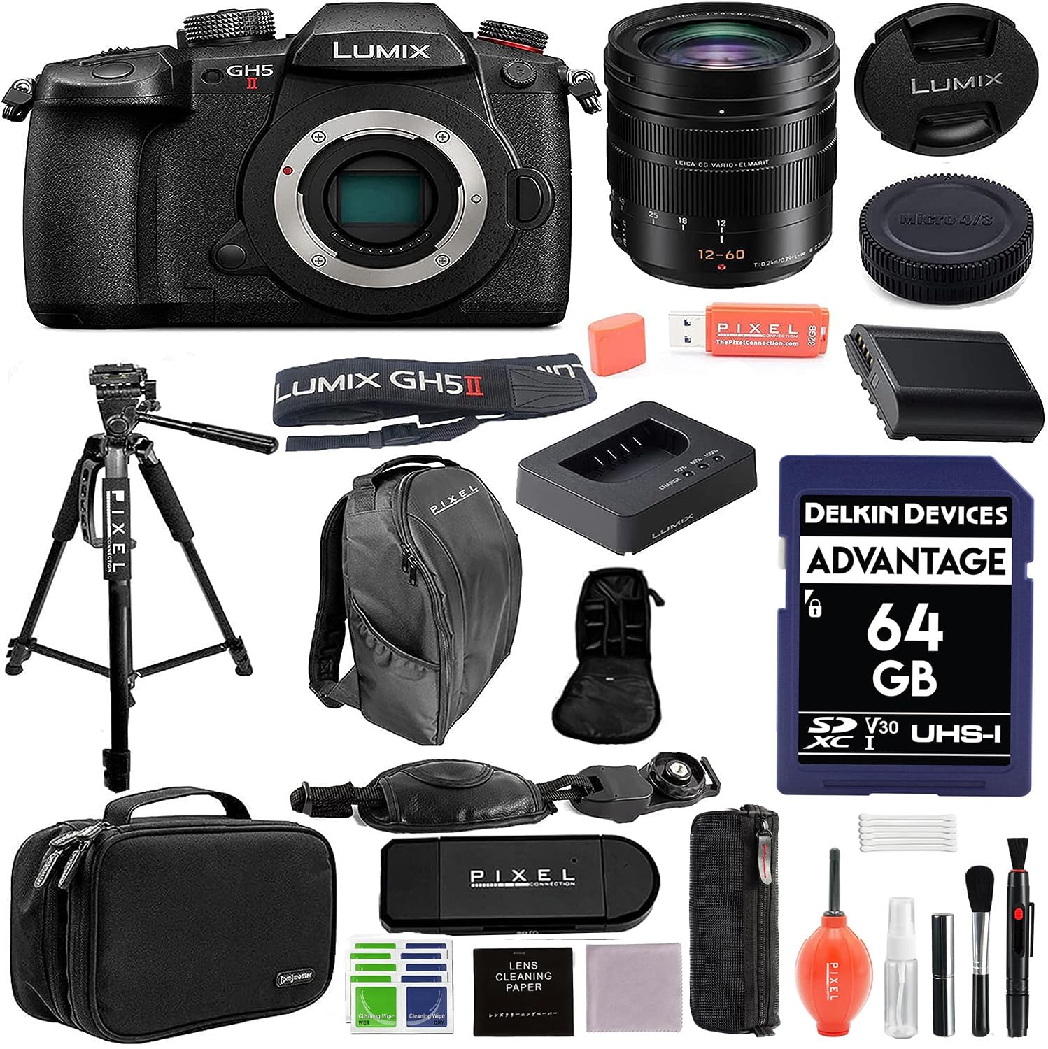 Panasonic LUMIX GH5M2, 20.3MP Mirrorless Micro Four Thirds Camera with Live Streaming, 4K 4:2:2 10-Bit Video, 5-Axis Image Stabilizer, 12-60mm F2.8-4.0 Lens with Rear Lens Cap, Handy Case & More