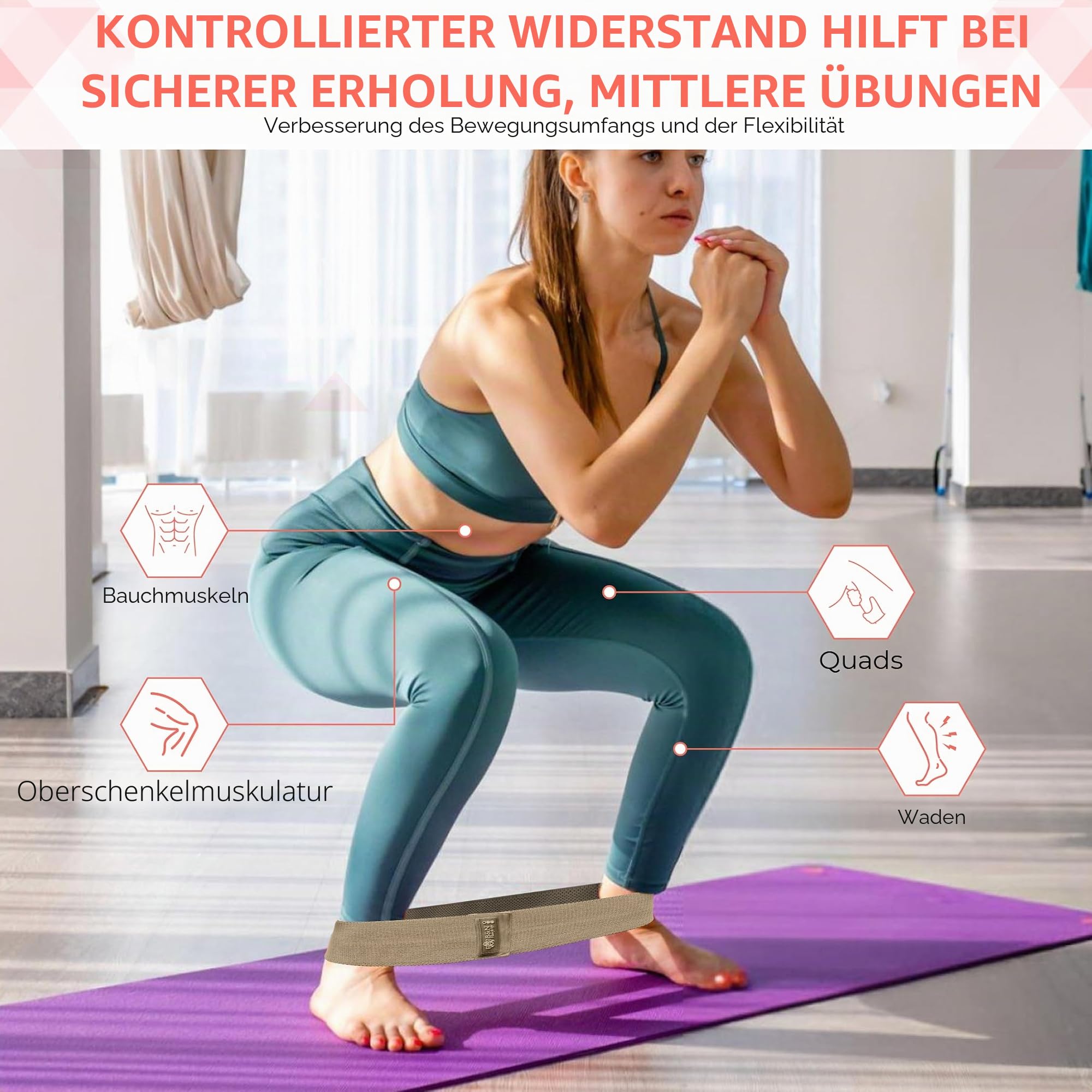 Komplettes Pilates-Set, Beige – Pilates-Ring, weicher Ball, 3 Widerstandsbänder, rutschfeste Socken, Anleitung – Fitnesszubehör für Damen