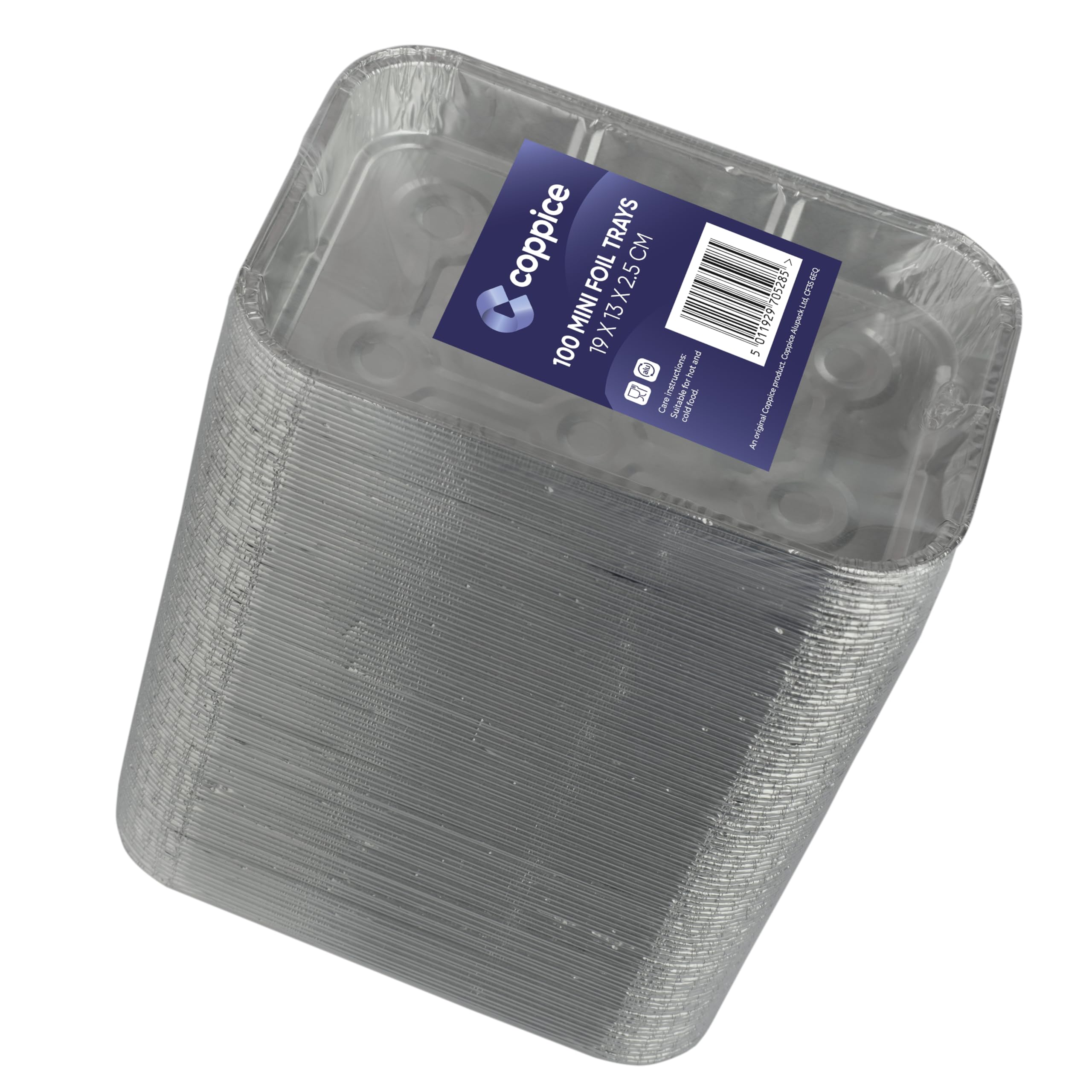 Coppice Mini Aluminium Foil Tray for Baking, BBQ, Roasting, Grilling & Food Storage | 19cm x 13cm x 2.5cm | Freezer, Air Fryer & Oven Safe (100 Trays)