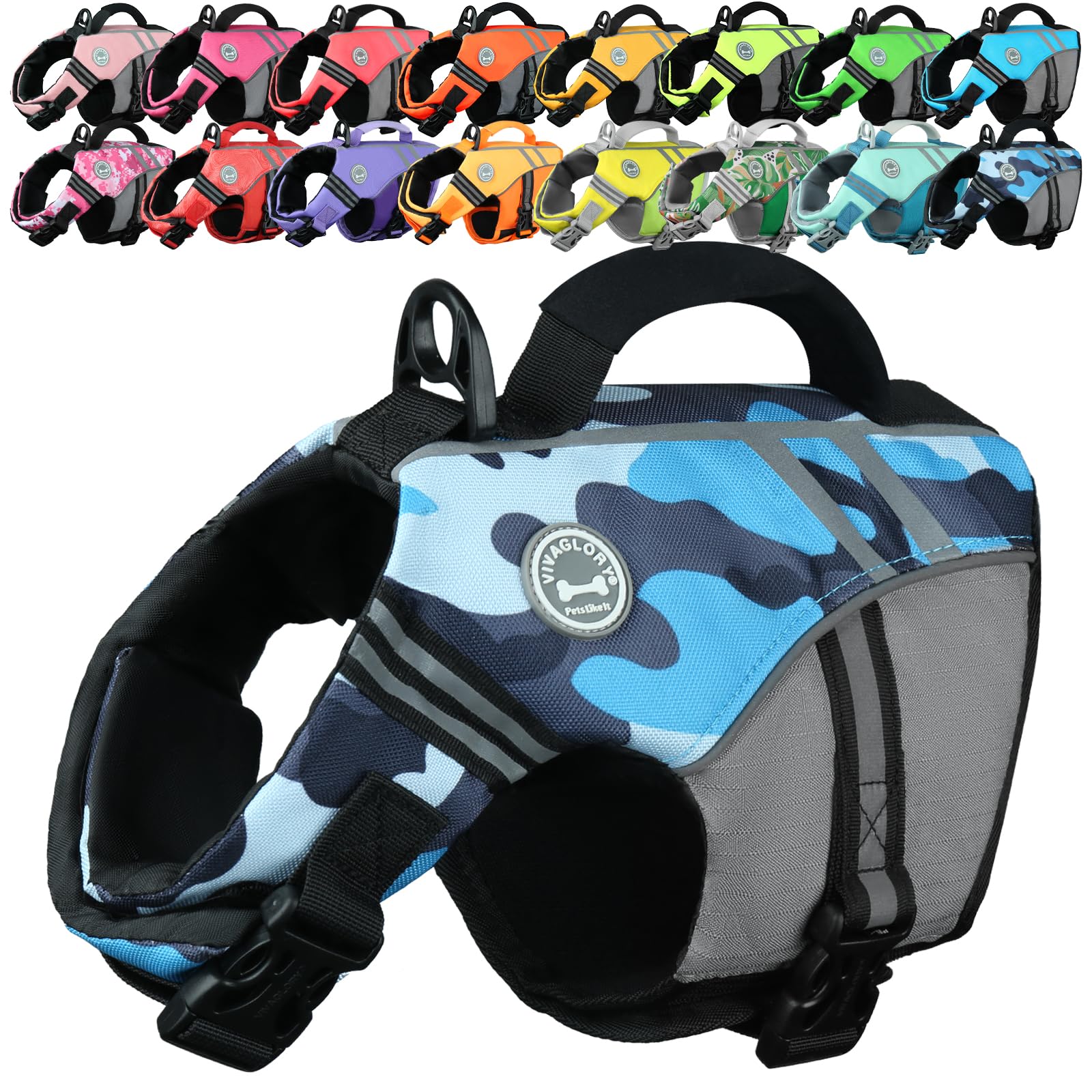 VIVAGLORY Sports Style Hundeschwimmweste, Rettungswesten Für Hunde Bootfahren, Auftrieb & Schwimmhilfe, Schwimmweste