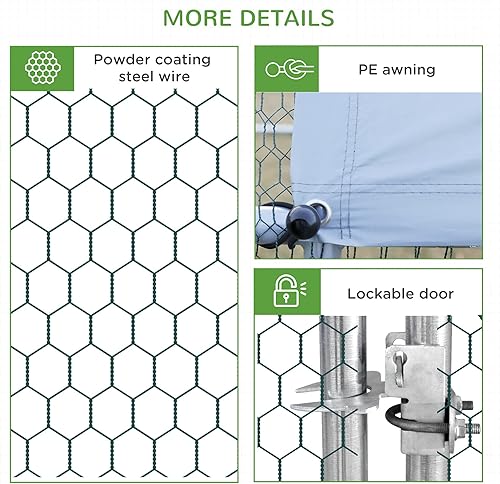 Miniatura 6 de PawHut Gallinero grande de metal con cubierta impermeable y anti-UV, jaula de valla en forma de espira para uso en granja al aire libre y patio,