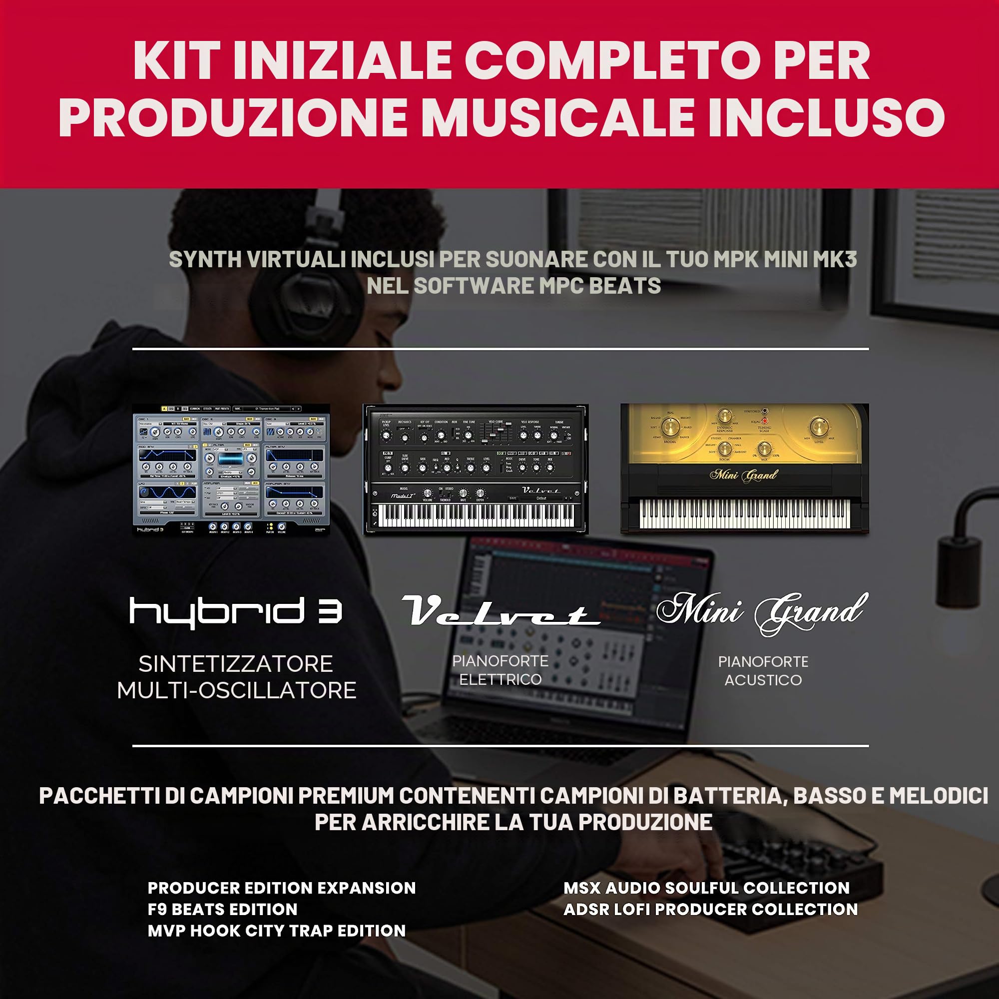 AKAI Professional MPK Mini MK3 Black + M-Audio SP-2 - Tastiera MIDI Controller USB con 25 Tasti, 8 PAD e Software + Pedale di Sustain Universale