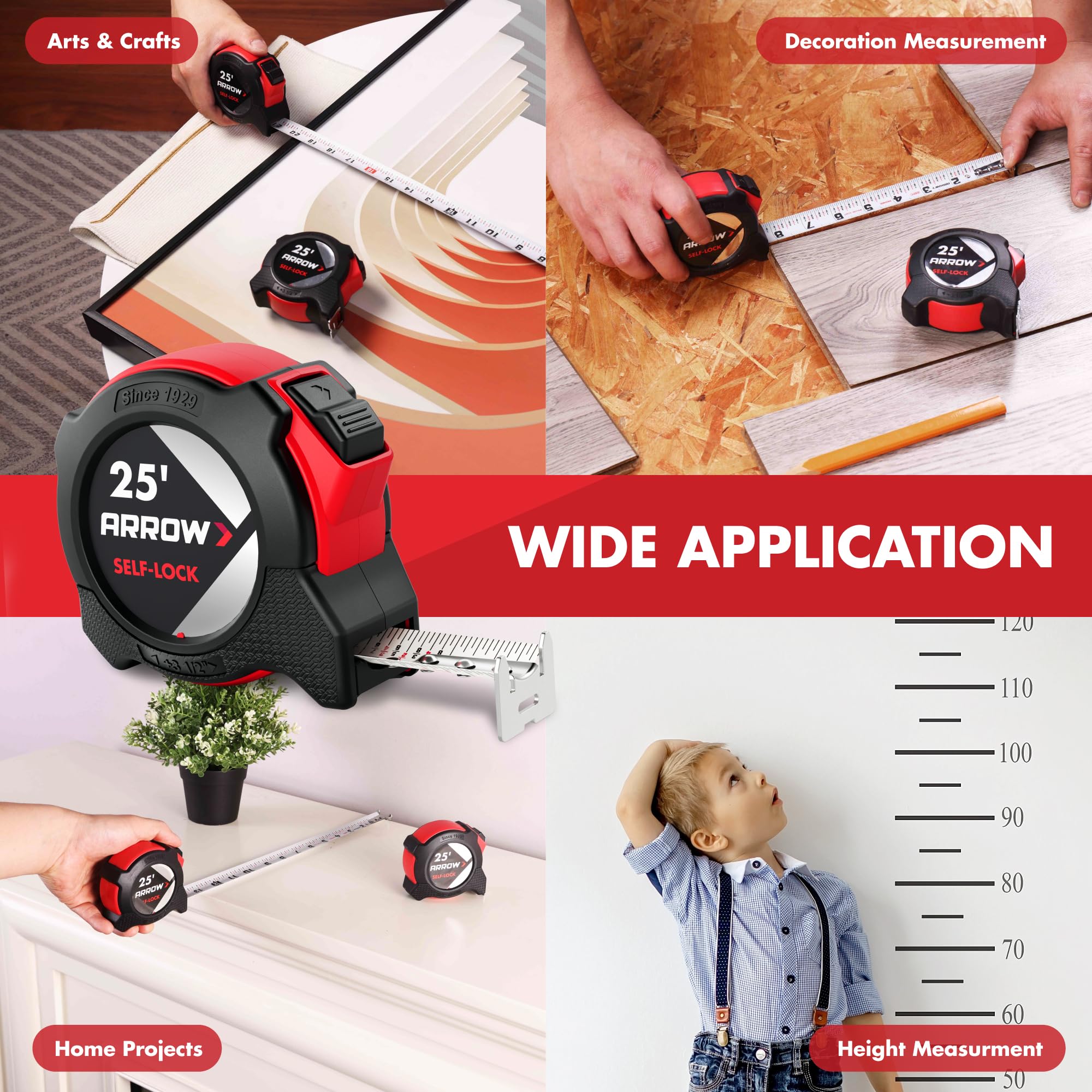 Arrow 25FT Auto-Lock Tape Measure, Easy Read Double Sided Measuring Tape — Amazon image 8