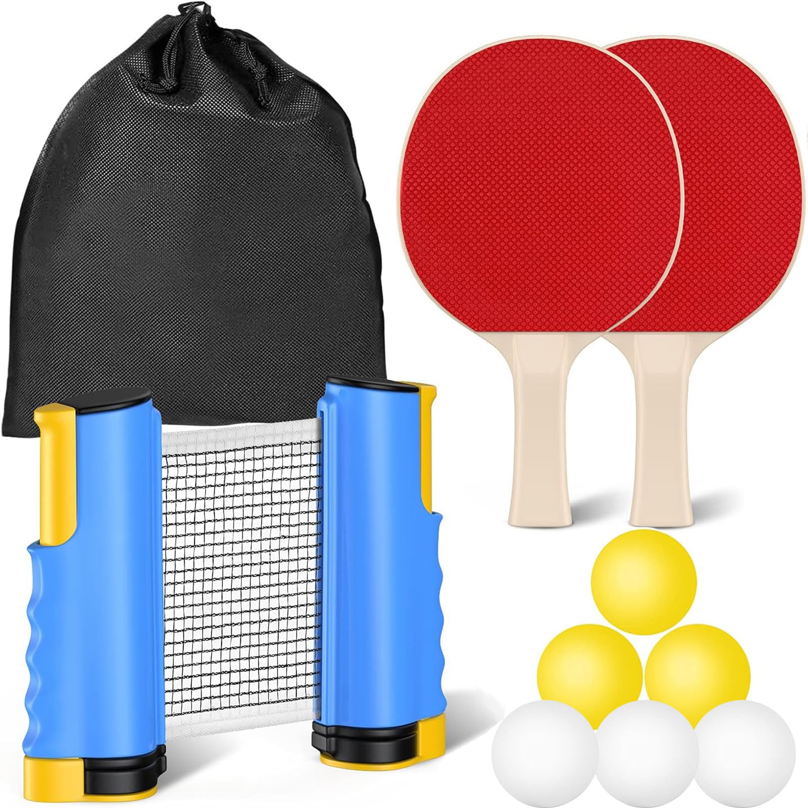 Set di Racchette da Ping Pong Professionali - 2 Racchette, 6 Palline Retrattili Con Sacca di Stoccaggio