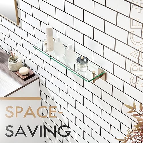 Miniatura 8 de KOKOSIRI Estantes de pared para baño, estante flotante de vidrio templado, estante colgante para almacenamientodecoración de habitación, 20