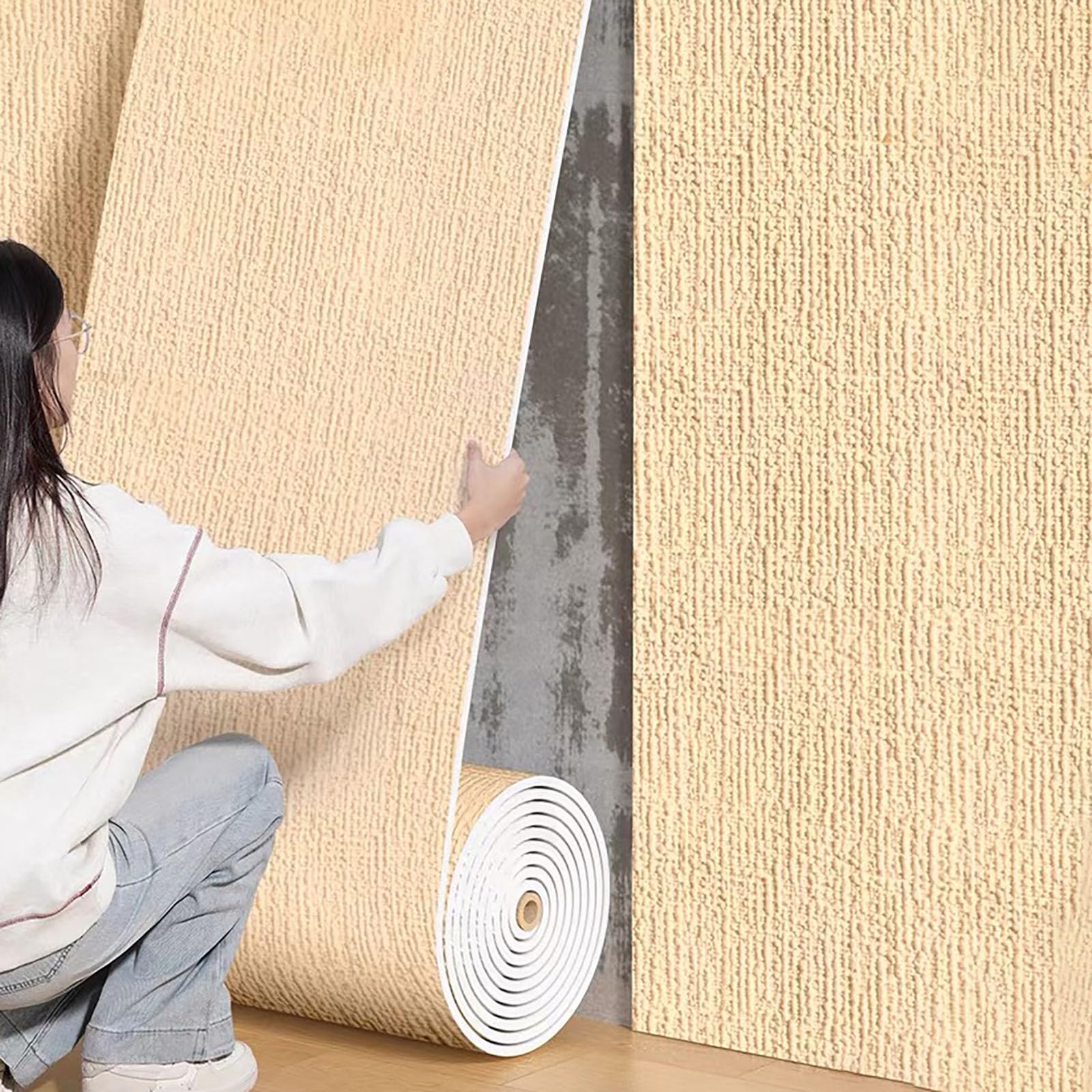 Genérico Papel Pintado Térmico Aislante para Paredes Interiores, Espuma de 5 Mm, Papel Pintado Autoadhesivo, Impermeable, Resistente A la Humedad para Paredes Descascaradas,Beige,L30m W50cm