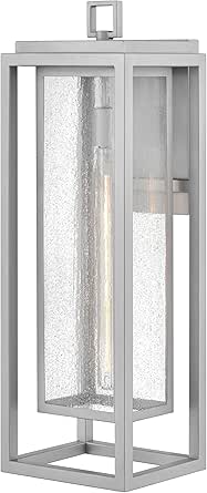 Hinkley Republic Large Wall Mount Outdoor Lantern, Composite, Clear Seedy Glass Panes, Anti-Fading Finish, Adjustable Mounting Hardware, Satin Nickel Finish