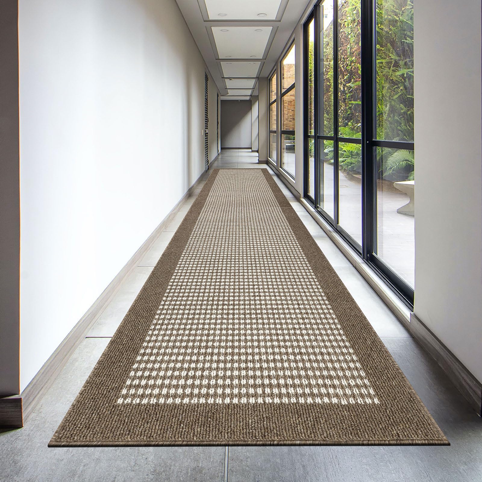 Ileading Runner Rug for Hallways 2.6'x12' Heavy-Duty Durable Entryway Floor Mat with Non Slip Rubber Backing High Traffic Carpet Machine Washable Accent Farmhouse Rugs for Kitchen, Living Room(Brown)