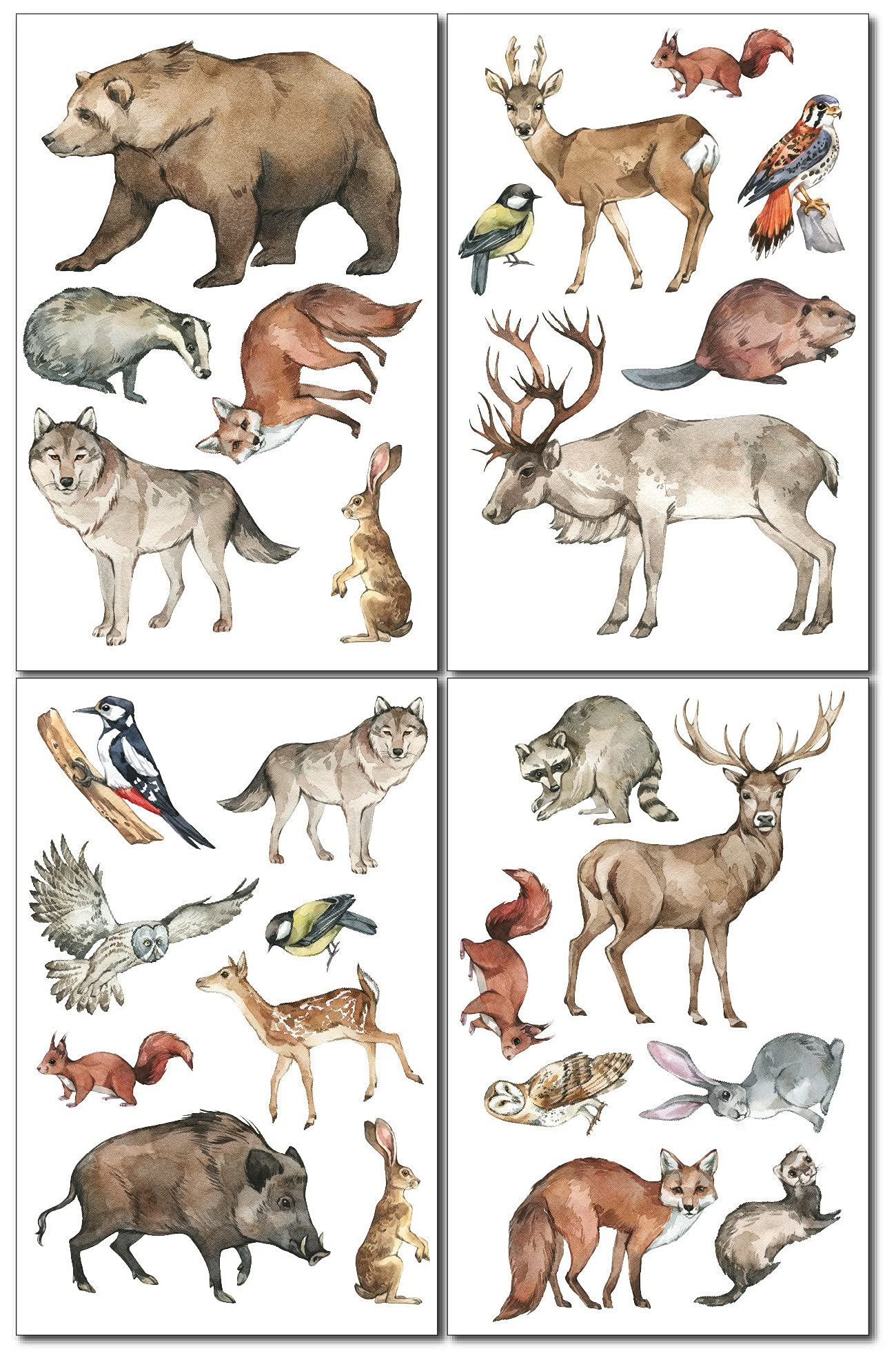 Samunshi® Wandtattoo Wald Tiere Set Wandbilder Kinderzimmer Deko Junge Wandtattoo Kinderzimmer Mädchen Wandsticker Kinderzimmer Aquarell