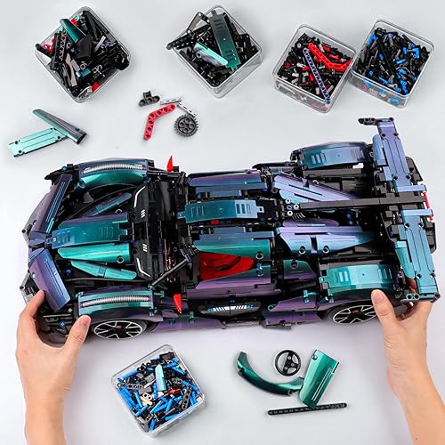 Miniatura 5 de BTEC Super Cars - Kits de construcción para adultos, escala 1:10, MOC RC, bloque de automóvil, kit de modelo de control remoto para hombres,