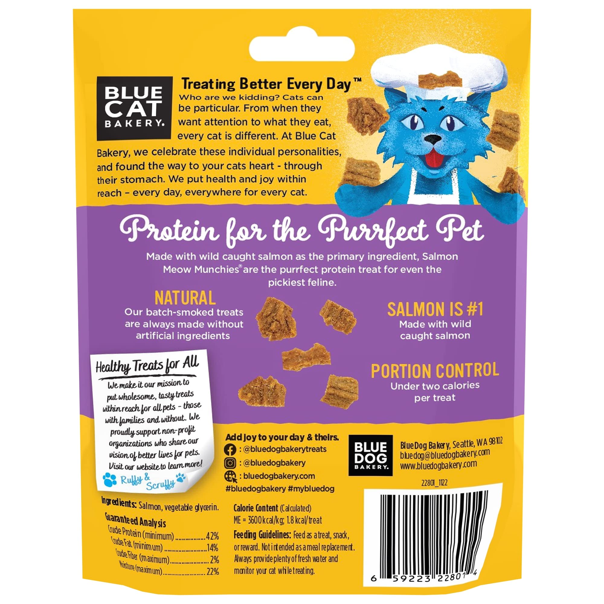 Blue Cat Bakery Natural Meow Munchies Salmon Treats for Cats, 2.1 Oz Pouch