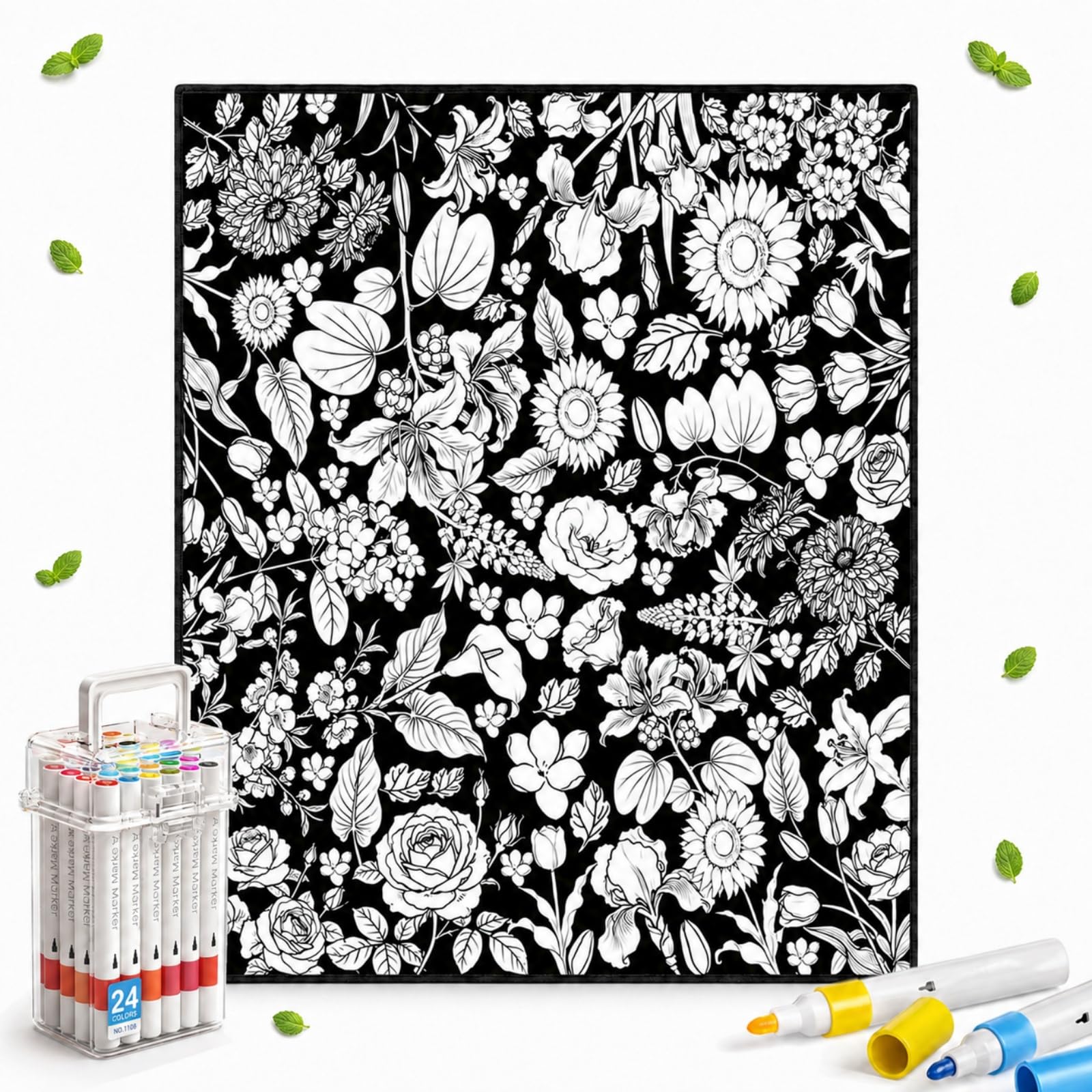 Xiaoheitutu Halloween Coloring Blanket with 24 Markers, 50×60 in (Kit E)