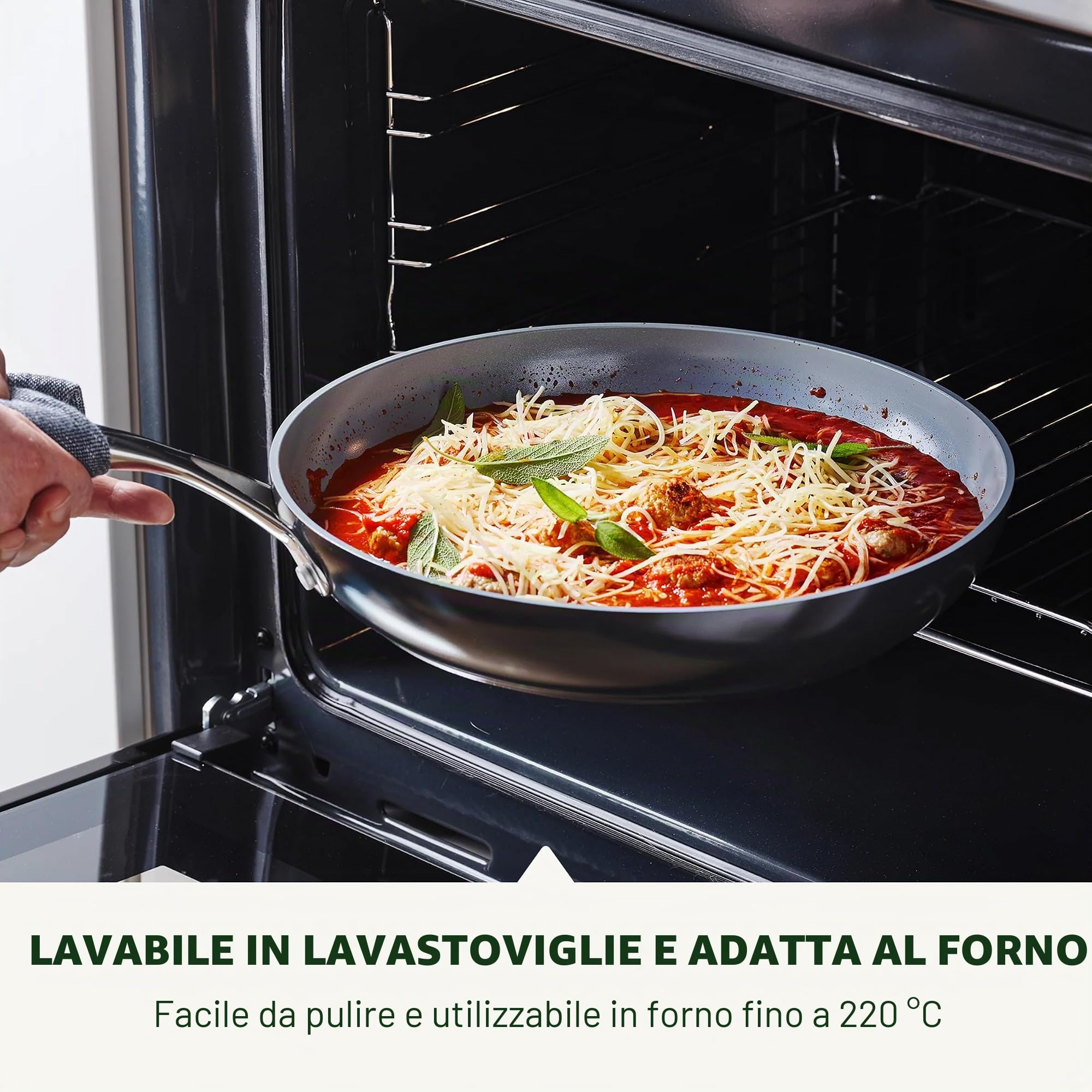 GreenPan Valencia Pro Set 6 Pezzi Padelle con Coperchi Ceramica Antiaderente con Diamanti, Senza PFAS, Utensili Metallo, Induzione, Forno 315 °C, Lavastoviglie, Grigia