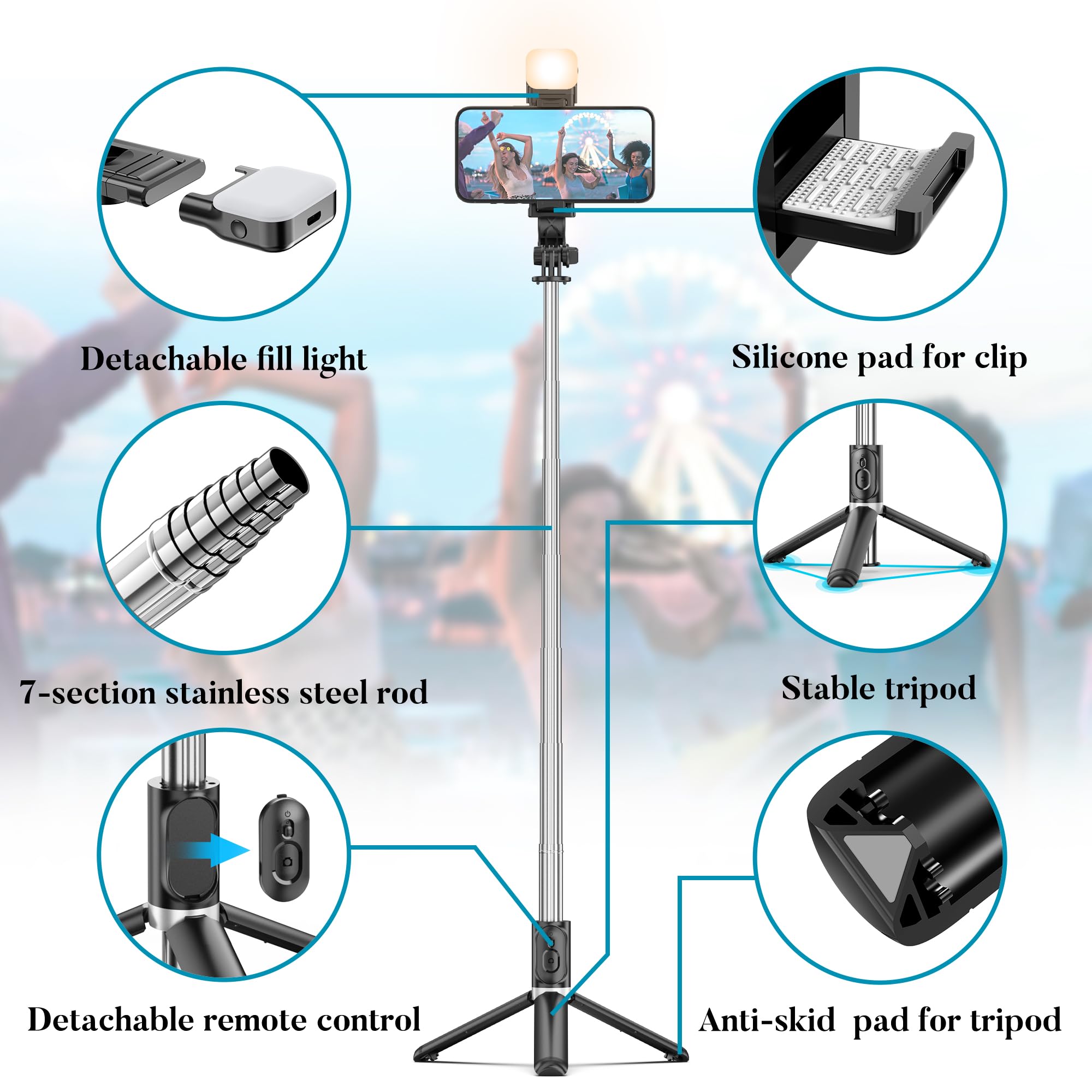 Selfie Stick Tripod, All in One Extendable & Portable iPhone Tripod Selfie Stick with Wireless Remote Compatible with iPhone 17 16 15 14 13 12 pro Xs Max, Galaxy Note10/S20/S10/OnePlus 9/9 PRO etc